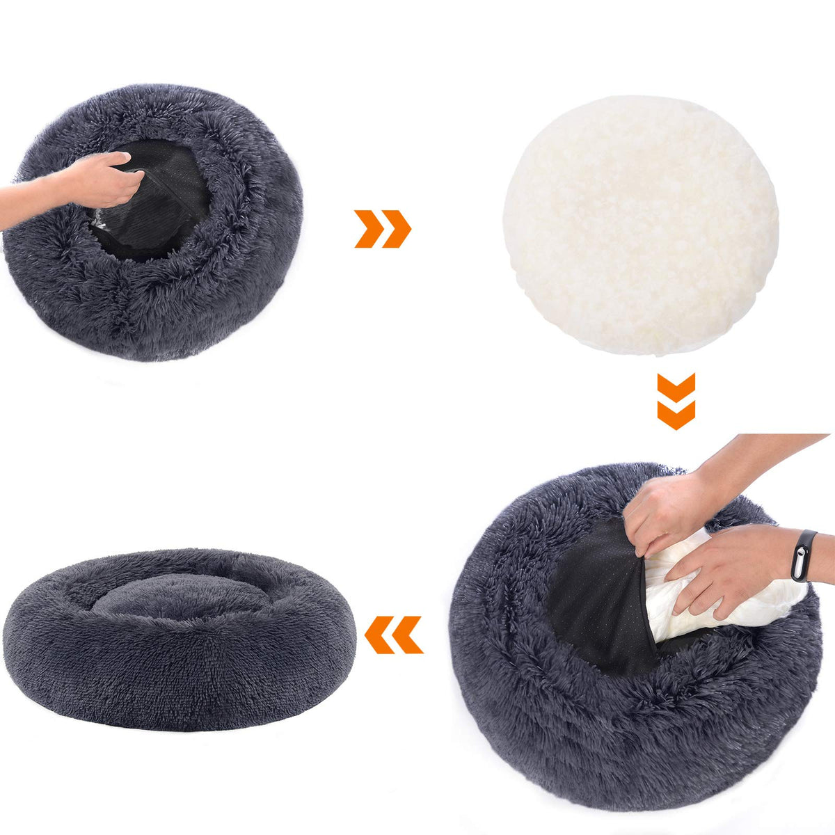 Feandrea Hundebett flauschig, waschbar, Langer Plüsch, 70 cm Durchmesser