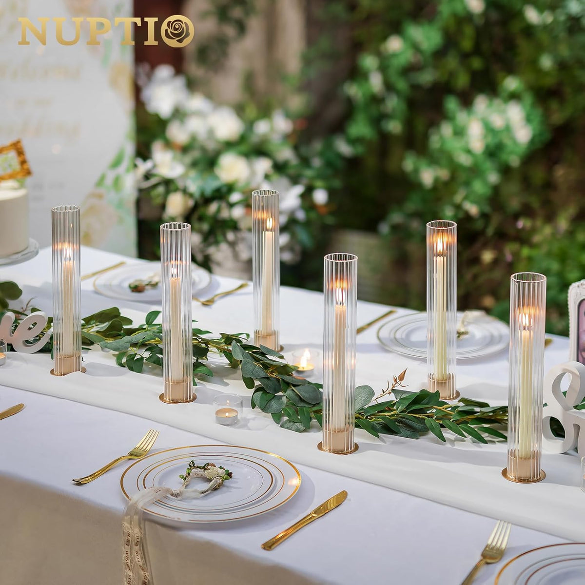 NUPTIO Kerzenständer Gold Glaszylinder für Kerzen Kerzenhalter Stabkerzen