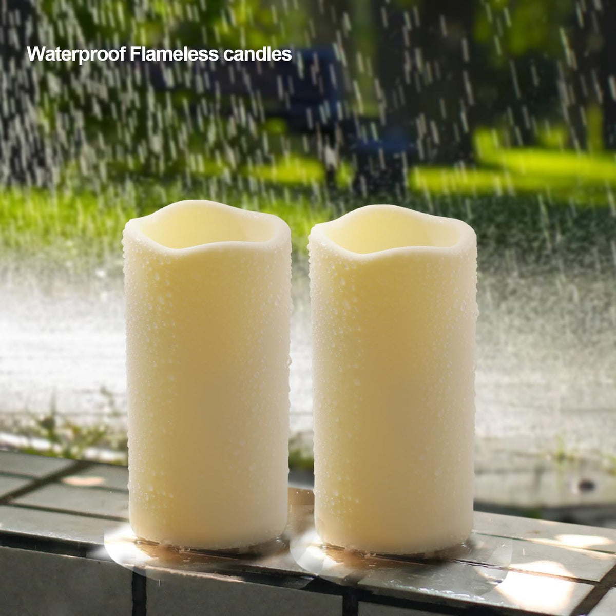 2PACK Wasserdichte Outdoor Flammenlose LED Kerzen Fernbedienung Timer