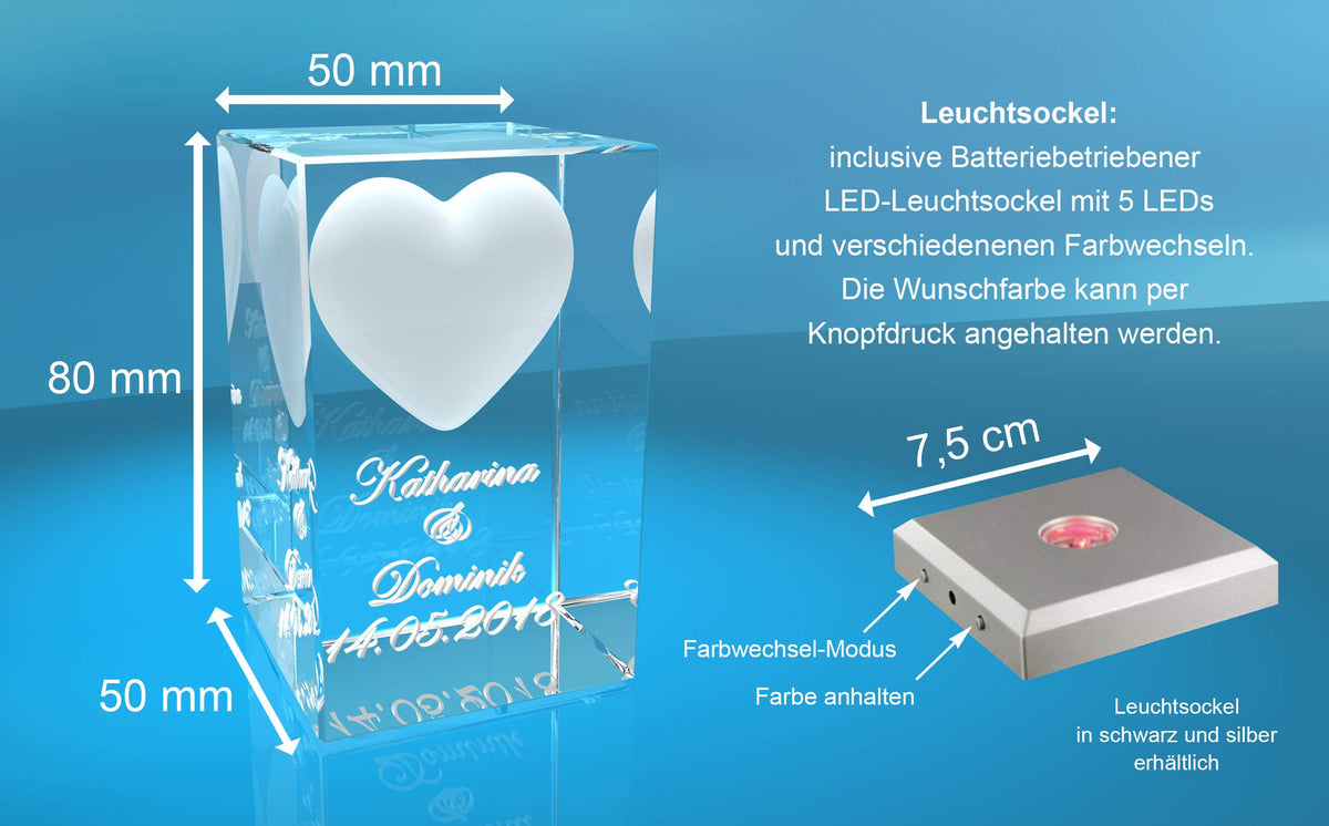 VIP-LASER 3D Herz mit Wunschtext inkl. LED Leuchtsockel Schwarz & Gravur | Personalisiertes Geschenk graviert für Frauen und Männer | Geschenkidee zu Weihnachten Valentinstag Jahrestage