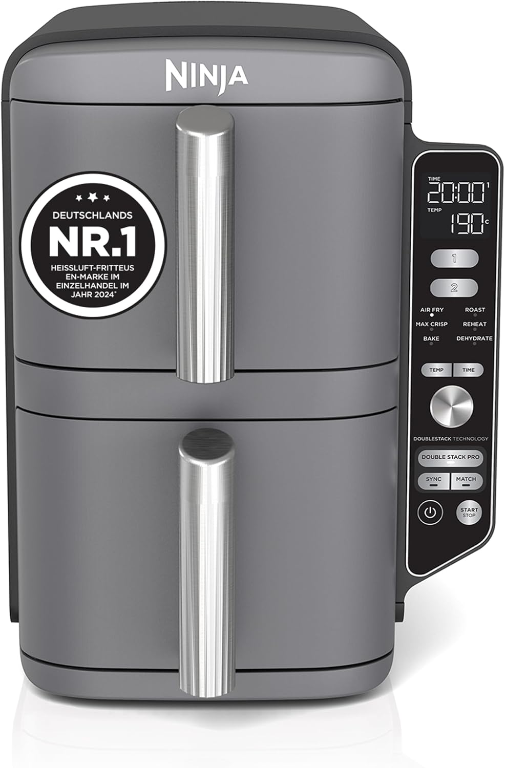 Ninja Double Stack XL Heißluftfritteuse, 9,5 L, 6 Kochfunktionen, Grau