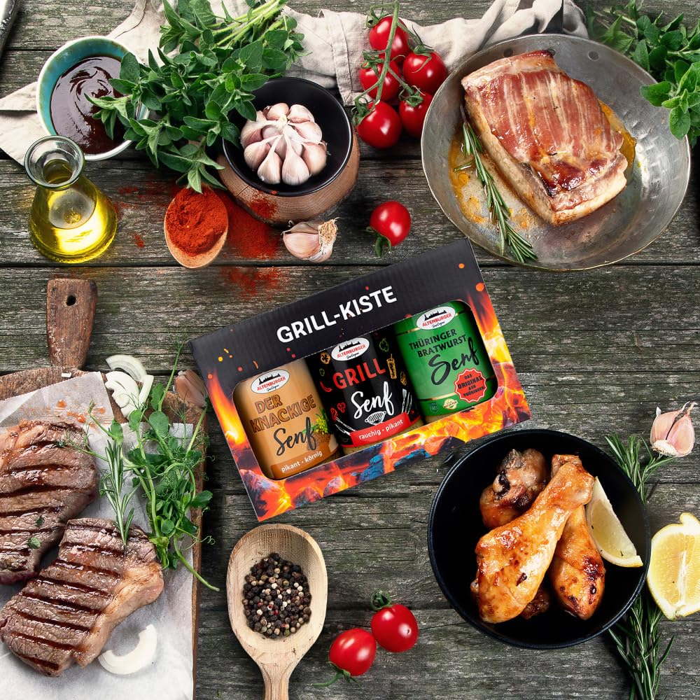 Altenburger Original Bierkiste - drei mit Bier verfeinerte Senfsorten als Geschenk-Set (3-teilig), Geschenkbox für Männer und Frauen