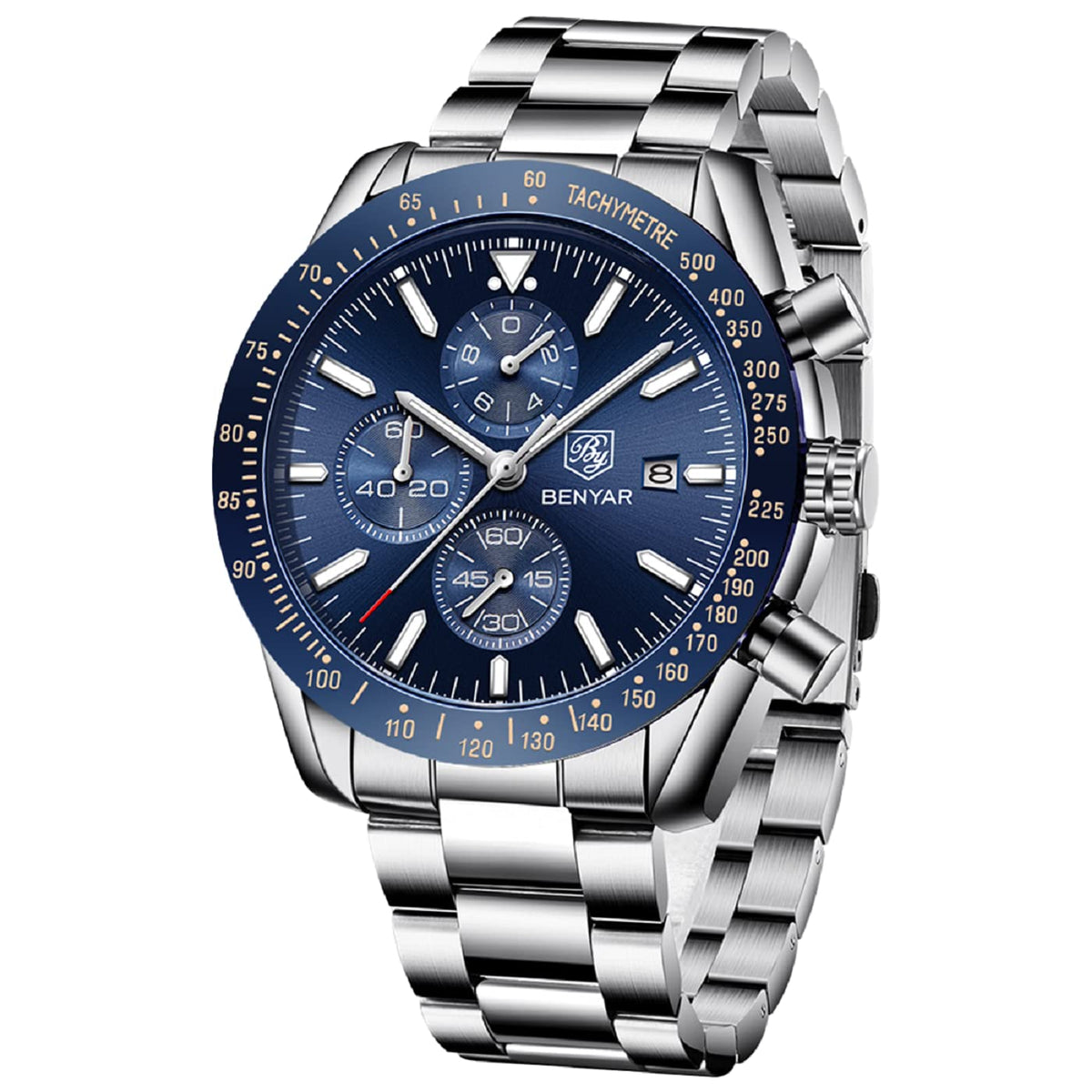 BENYAR Uhren Herren Analog Quarz Chronograph Herrenuhren Wasserdicht Datum Lederband Armbanduhr Lässig Business-Kleid fur Männer Klassische Elegantes Geschenk