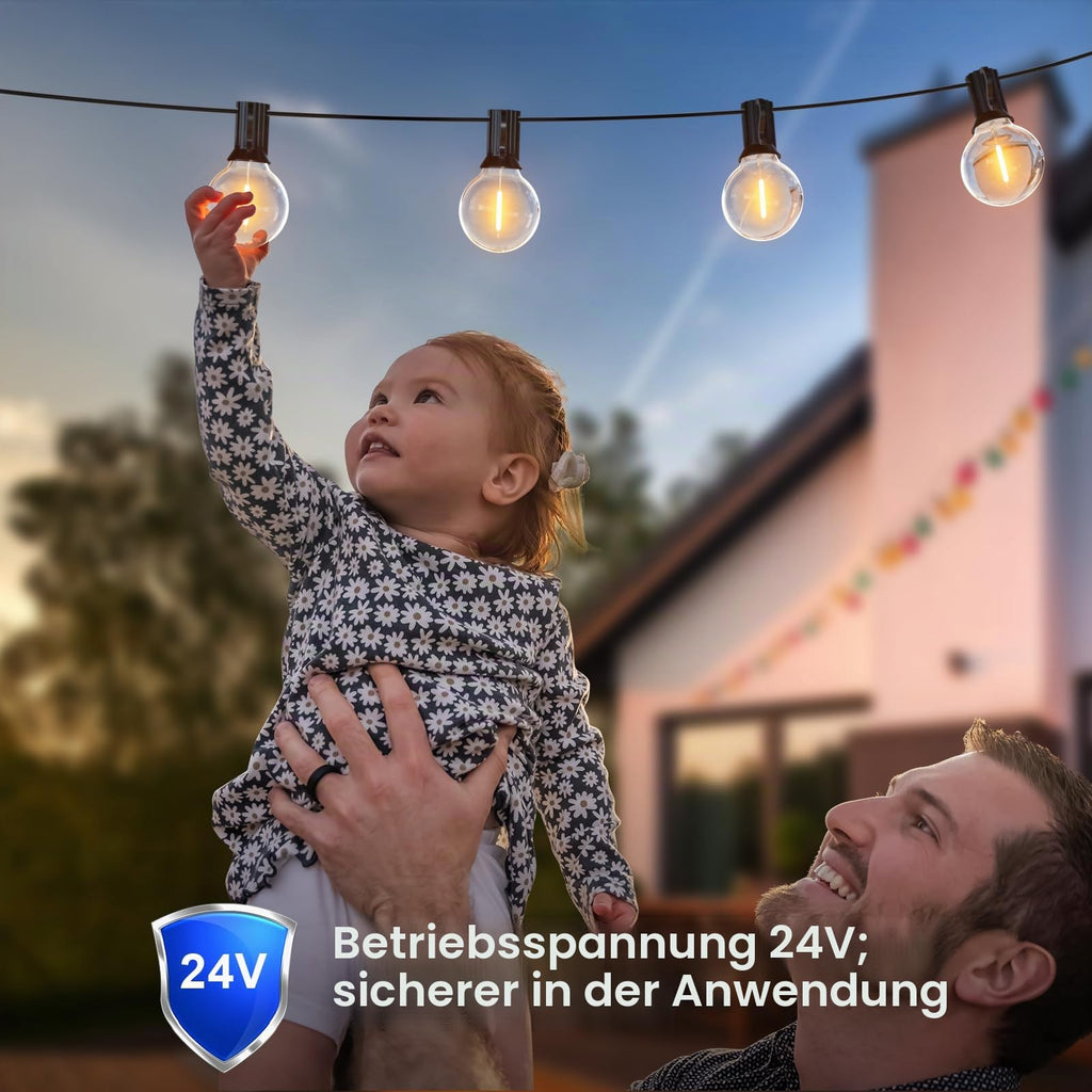 GPATIO Lichterkette Outdoor Außen LED Strom, 30M Lichterketten mit 52 Bulbs