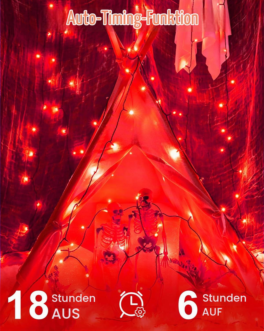 Dalugo 2 Stück Lichterkette Orange, 5M 50 LED Kabel grün mit 6h Timer, IP65 Wasserdicht Batterie für Innen außen dekorationen