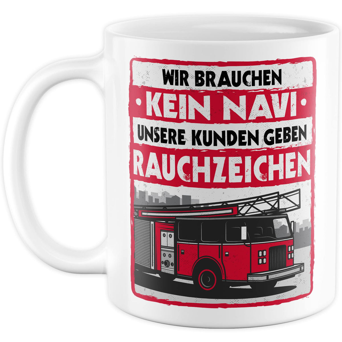 Feuerwehr Tasse Rauchzeichen Geschenkidee Witz Kaffeetasse mit lustigen Spruch Geschenk für Feuerwehrmann Kaffeebecher Feuerwehrauto Becher (Weiß & Rot)