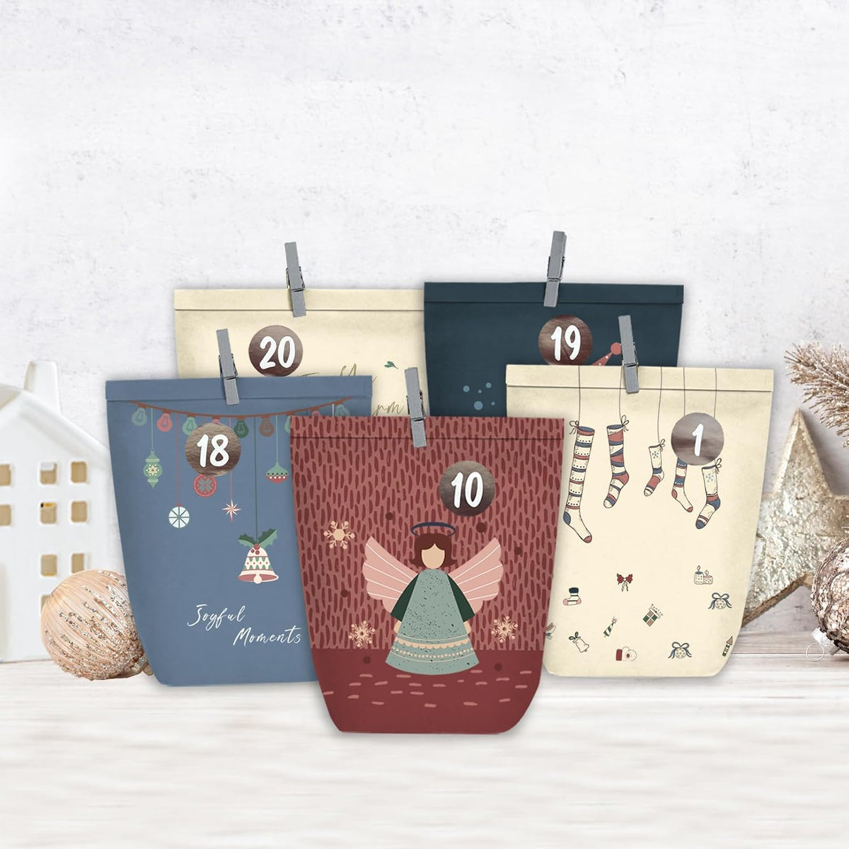 Adventskalender zum Befüllen, 24 Weihnachtskalender Papiertüten zum Selber Basteln, Geschenktüten zum selbst füllen, Advents Tüten Selbstbefüllen für Kinder & Erwachsene
