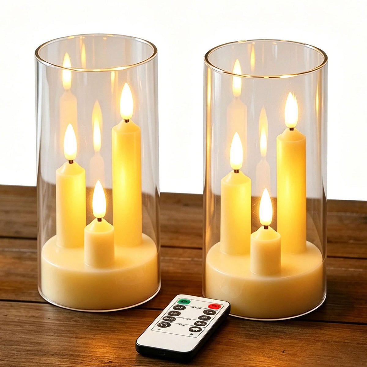 2 Stück 3-Kern LED-Stabkerzen, Graue Transparente Acryl-Gehäuse Flammenlose Kerzen mit Fernbedienung, Realistischer Flammeneffekt, Batteriebetrieben für Heim-, Hochzeits- und Weihnachtsdekoration