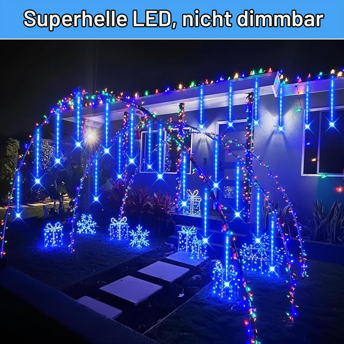 Kwaiffeo Weihnachtsdeko,10 Röhren LED Meteorschauer Lichterkette Außen, Wasserdichte Fallende Regen Lichter für Weihnachten Halloween Weihnachtsbaum Hochzeit Garten Fenster, Mehrfarbig