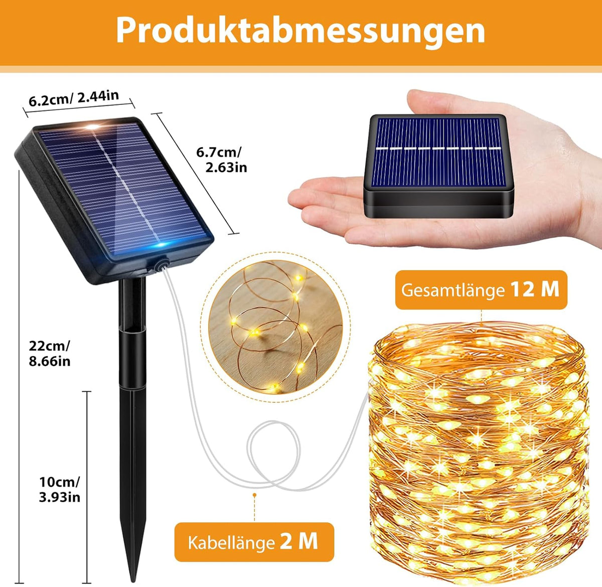 Peasur 3 Stück Solar Lichterkette Outdoor, 3x12M 120 LED Lichterkette Außen