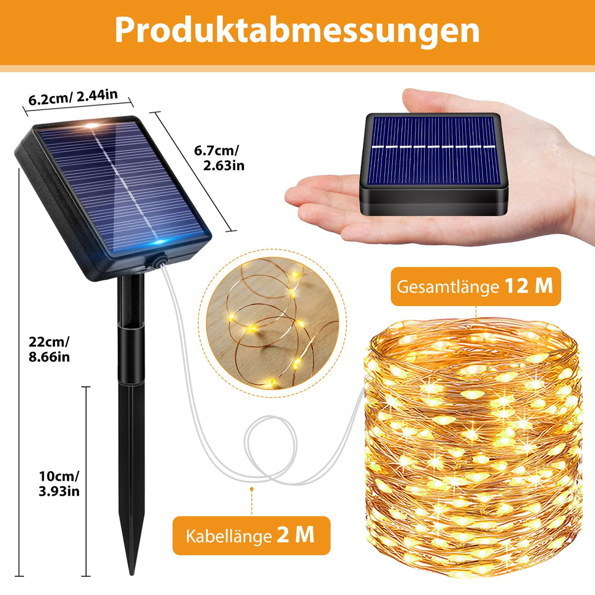 Peasur 3 Stück Solar Lichterkette Outdoor, 3x12M 120 LED Lichterkette Außen