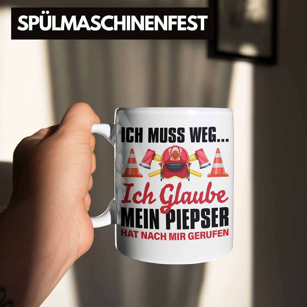 Trendation - Feuerwehr Tasse Geschenk für Feuerwehrmann Geburtstag Männer Spruch (Schwarz)