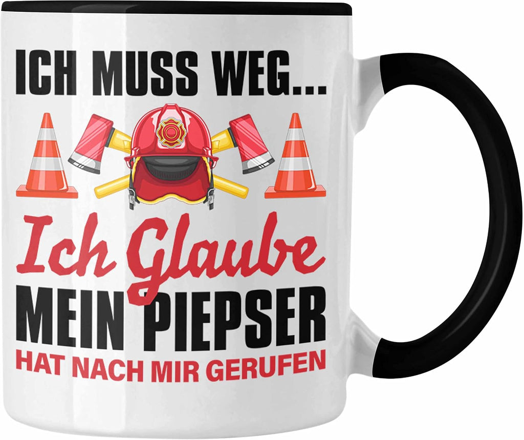 Trendation - Feuerwehr Tasse Geschenk für Feuerwehrmann Geburtstag Männer Spruch (Schwarz)