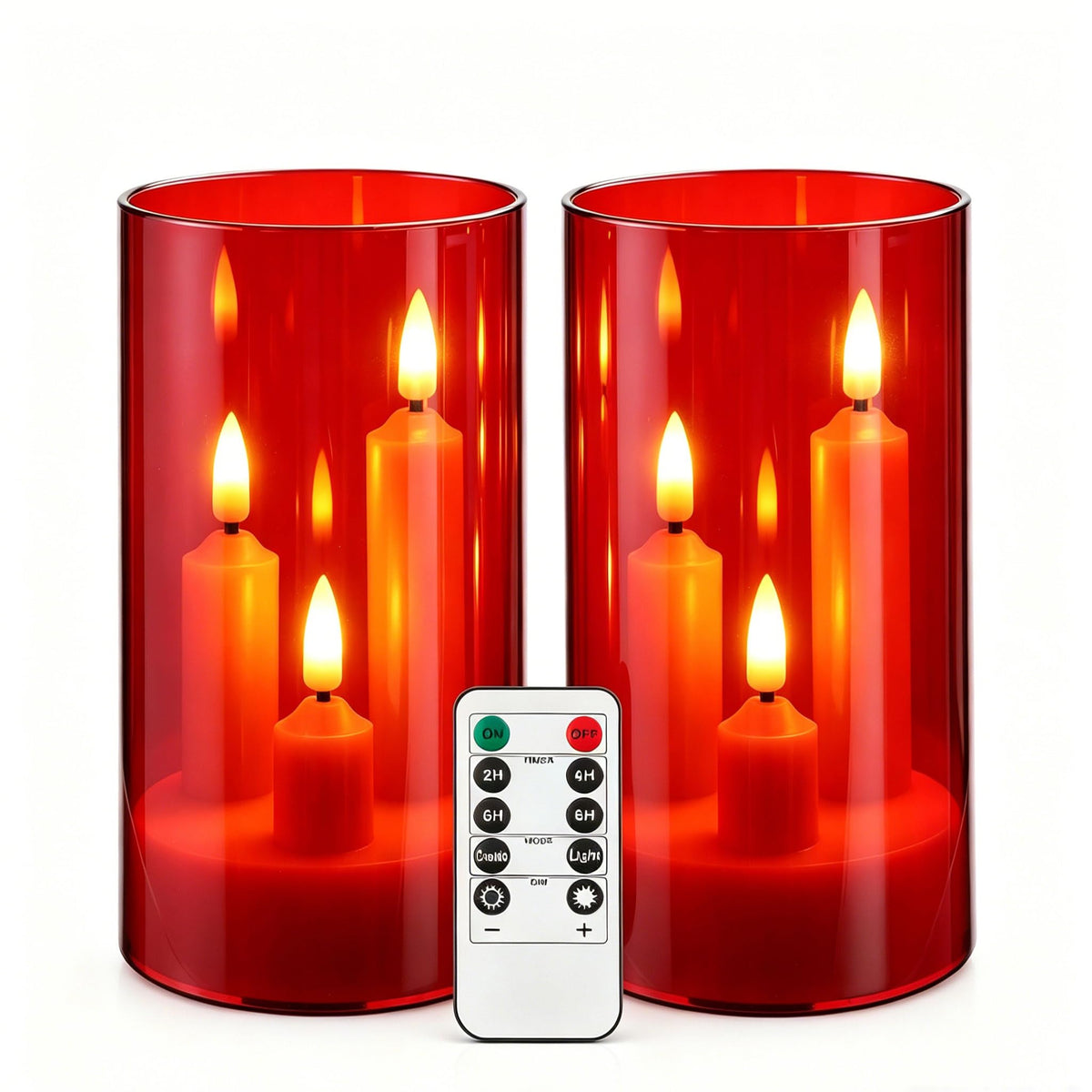 2 Stück 3-Kern LED-Stabkerzen, Graue Transparente Acryl-Gehäuse Flammenlose Kerzen mit Fernbedienung, Realistischer Flammeneffekt, Batteriebetrieben für Heim-, Hochzeits- und Weihnachtsdekoration