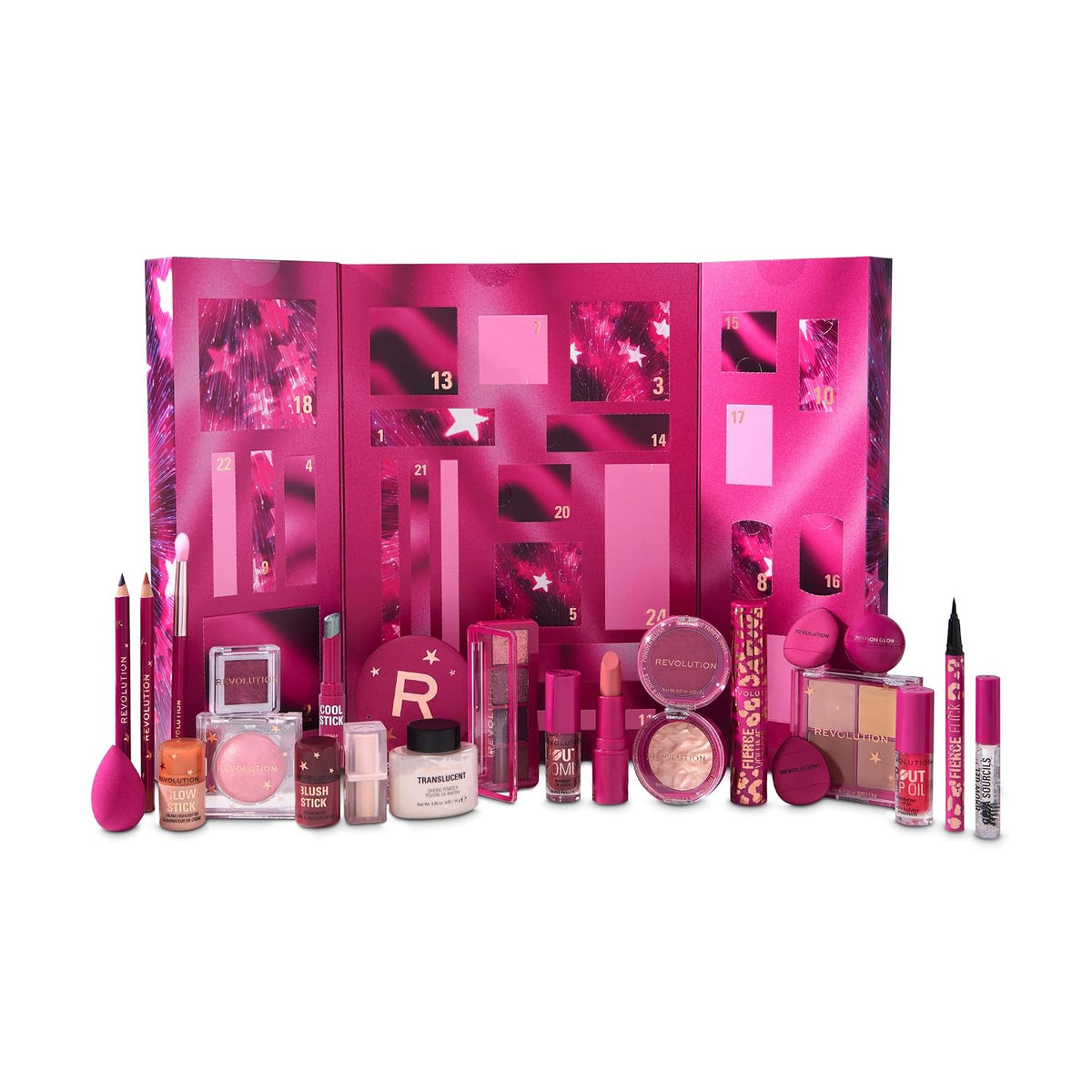 Revolution Makeup Advent Calendar 2025, 24 Beauty-Must-haves, Geschenkset mit Lipgloss, Highlighter, Blush, Pinseln & Mascara, vegan und tierversuchsfrei