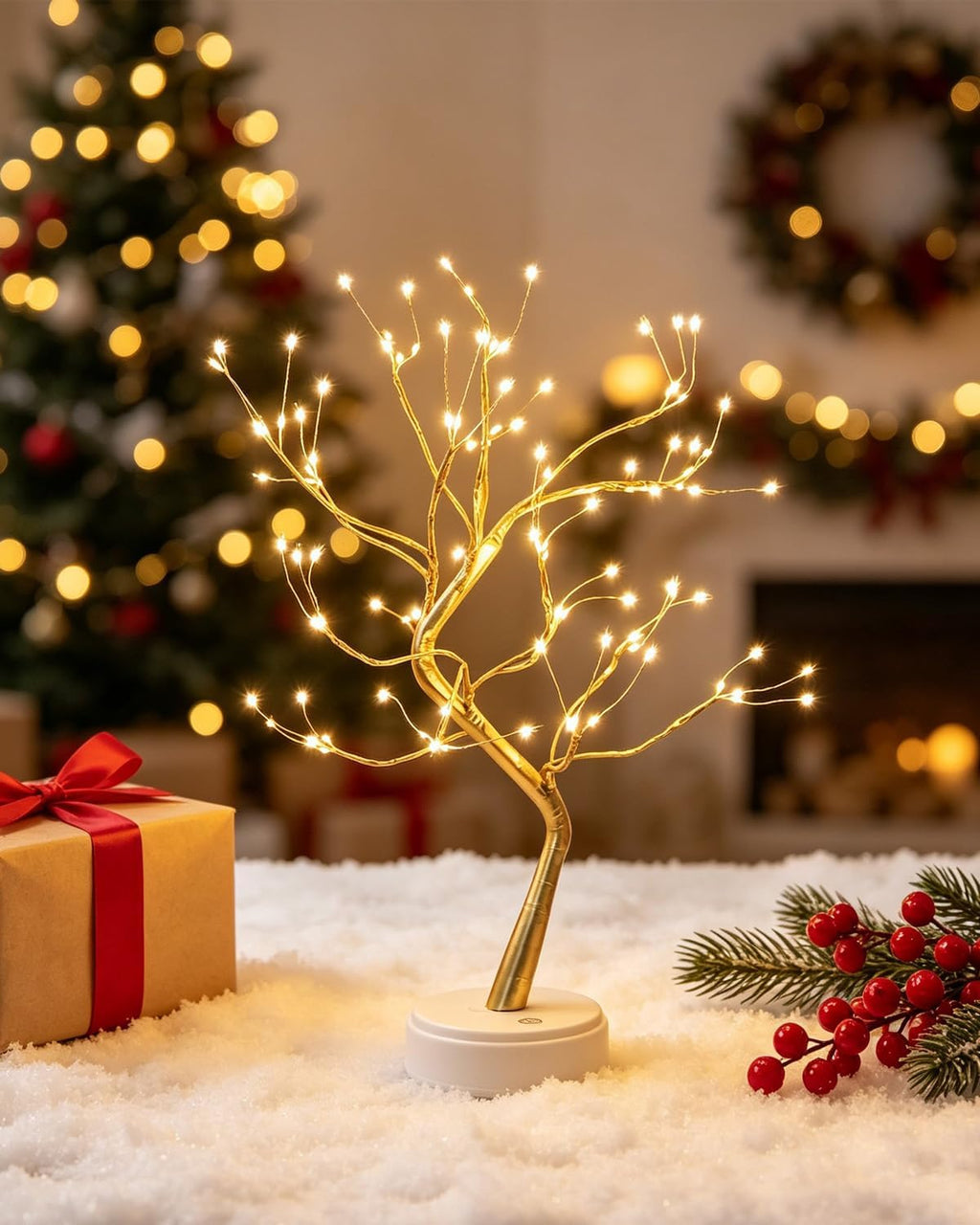 Kinamy LED Baum Lichter, LED Lichterbaum, Baum Licht Warmweiß Verstellbare Äste, 108 LED Baum Lampe Dekobaum Belichtet Baumbeleuchtung Innen Deko,USB/Batteriebetrieben