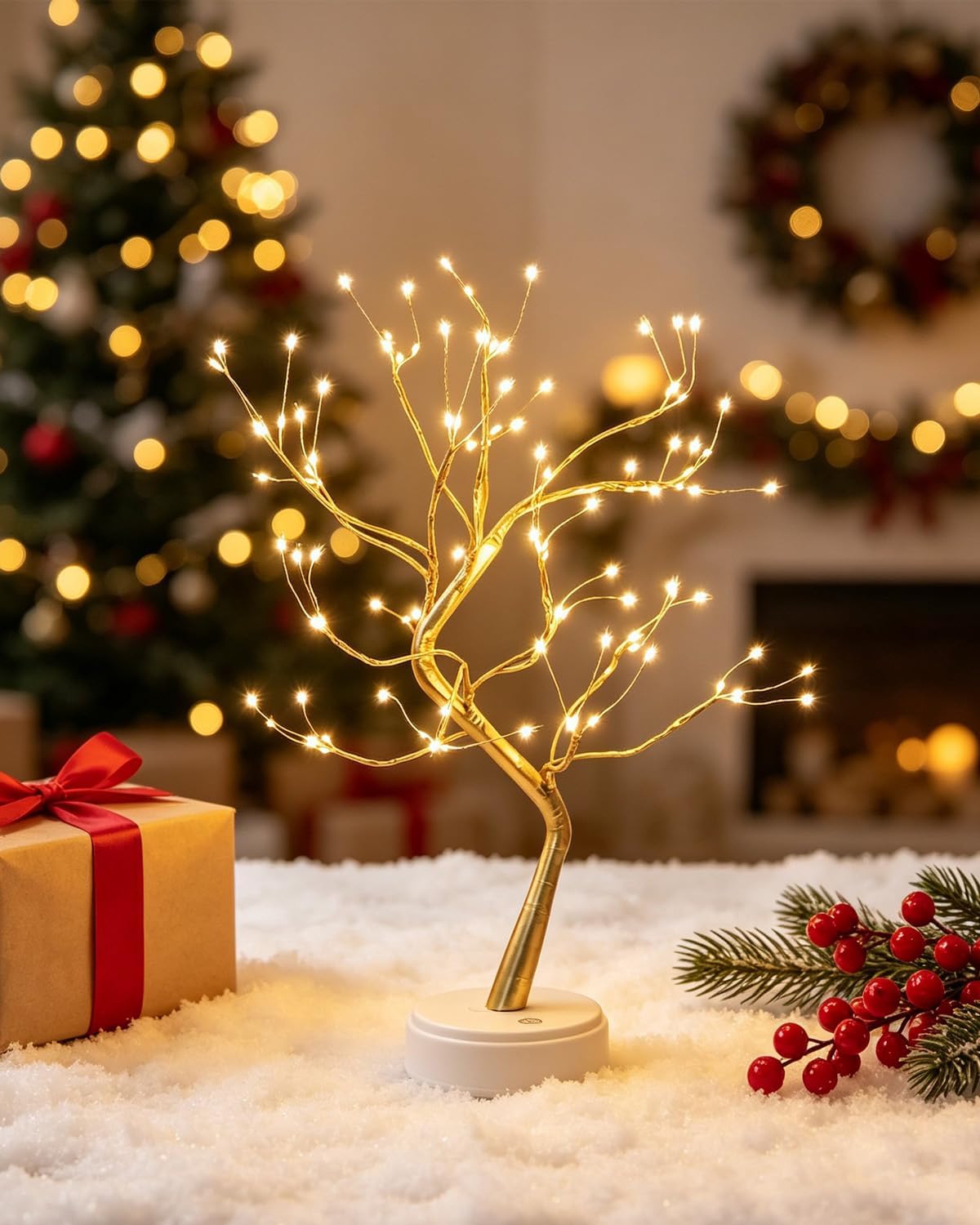 Kinamy LED Baum Lichter, LED Lichterbaum, Baum Licht Warmweiß Verstellbare Äste, 108 LED Baum Lampe Dekobaum Belichtet Baumbeleuchtung Innen Deko,USB/Batteriebetrieben