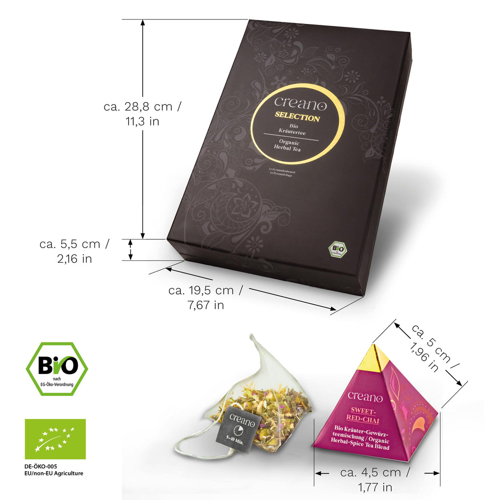 Creano Premium Bio Kräutertee Geschenkset „ORGANIC HERBAL TEA“ - 9 Pyramiden-Teebeutel in 9 unterschiedlichen Sorten - 22,5g - NEUHEIT 2024*
