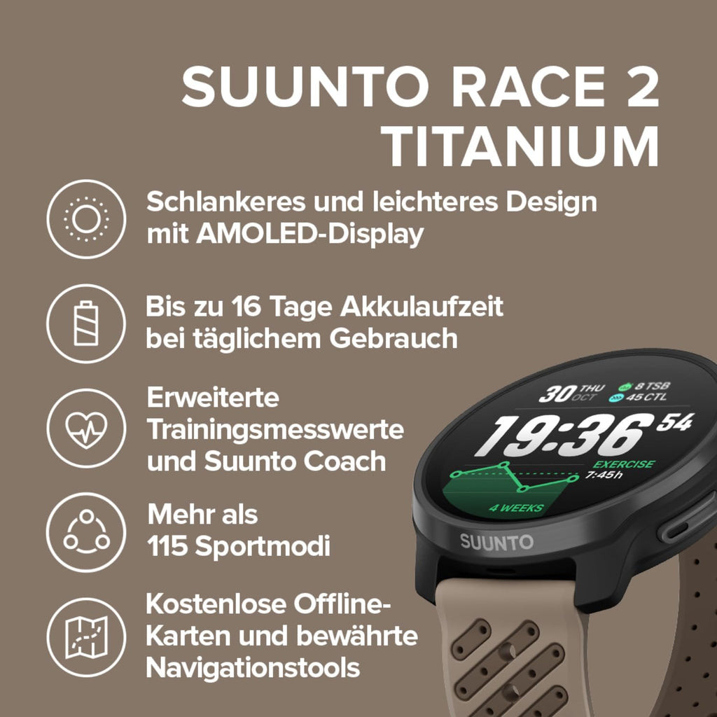SUUNTO Race 2 GPS-Sportuhr, 1,5-Zoll-AMOLED-Display, 115+ Sportmodi