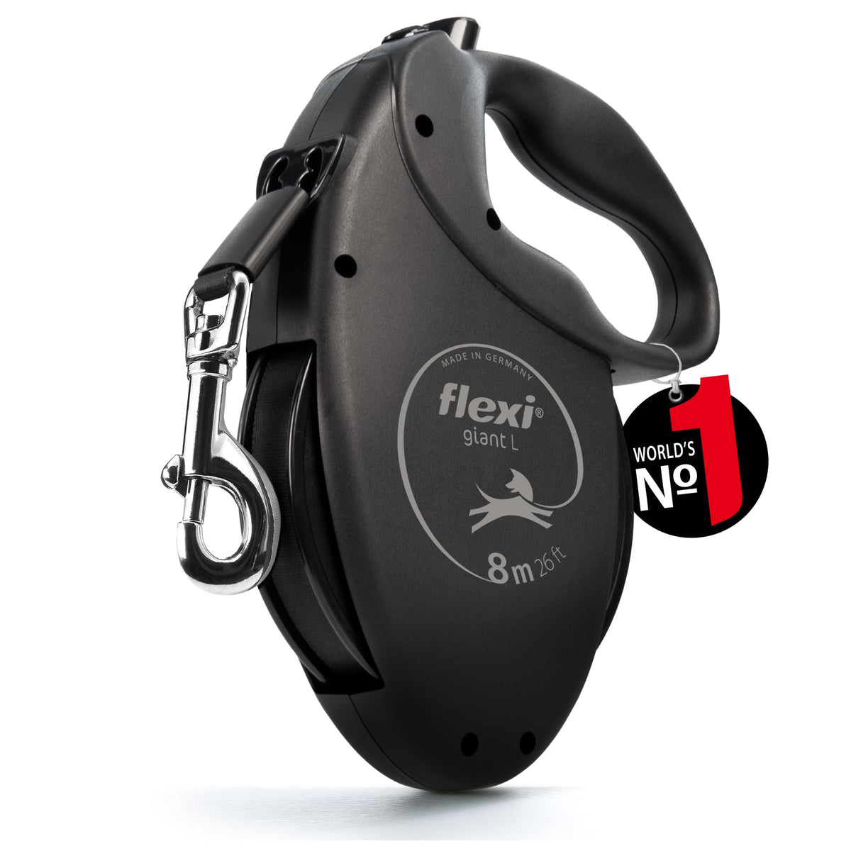 flexi® Giant L Hunde Roll-Leine, 8m Gurt, schwarz/neon-gelb