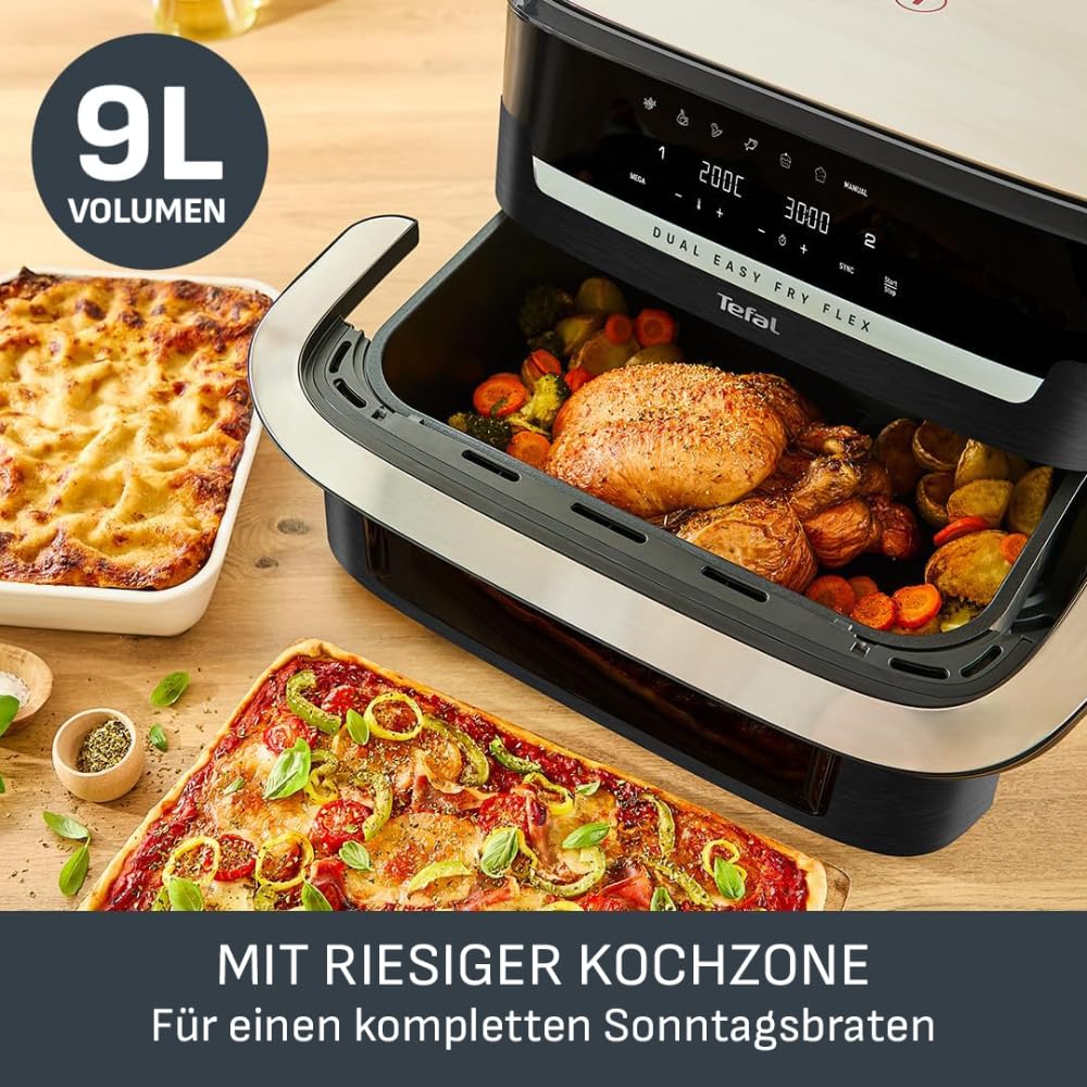 Tefal Dual Easy Fry Heißluftfritteuse 8,3 L mit 2 Kammern