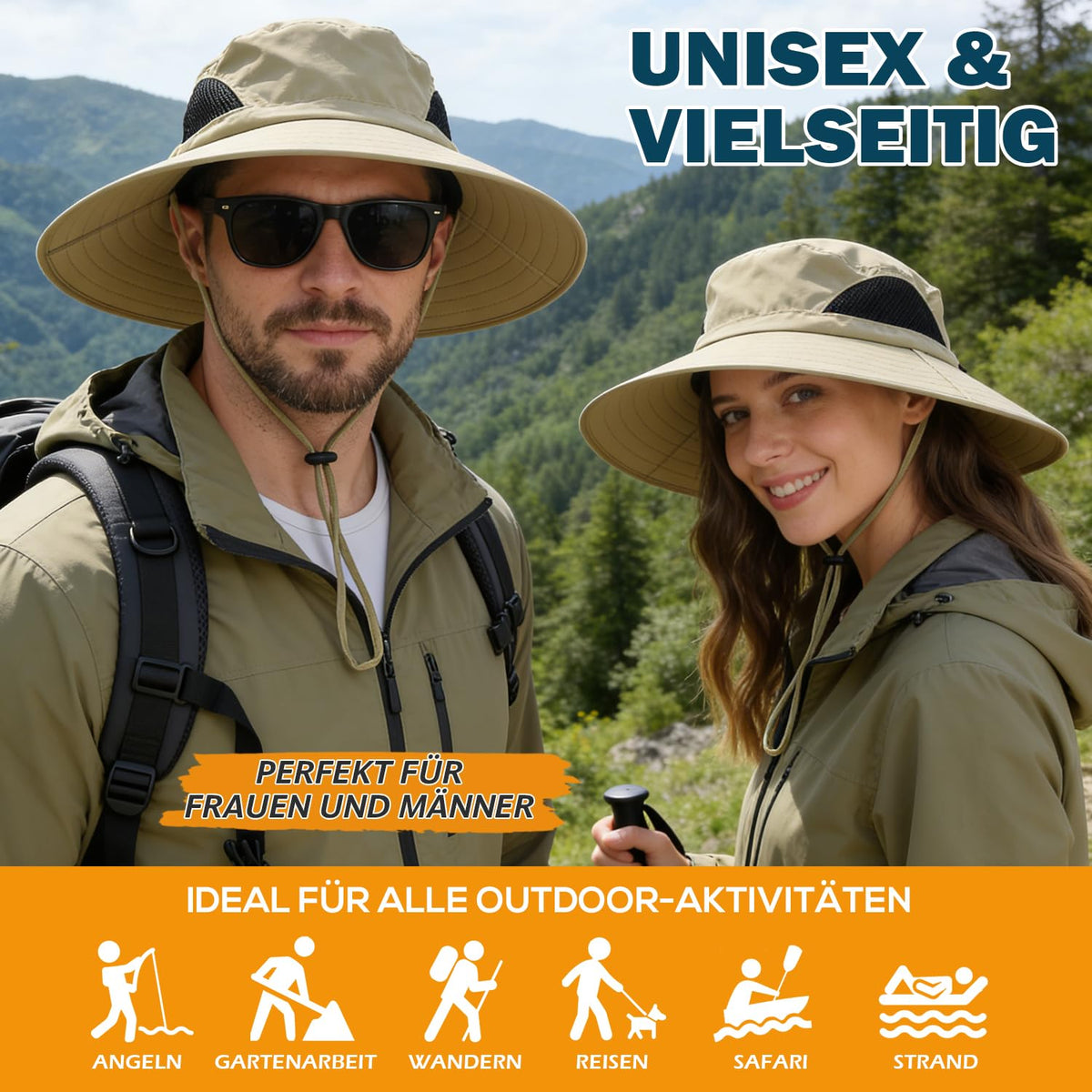 EINSKEY Breitkrempe Sonnenhut, wasserdichter Buschhut für Damen und Herren