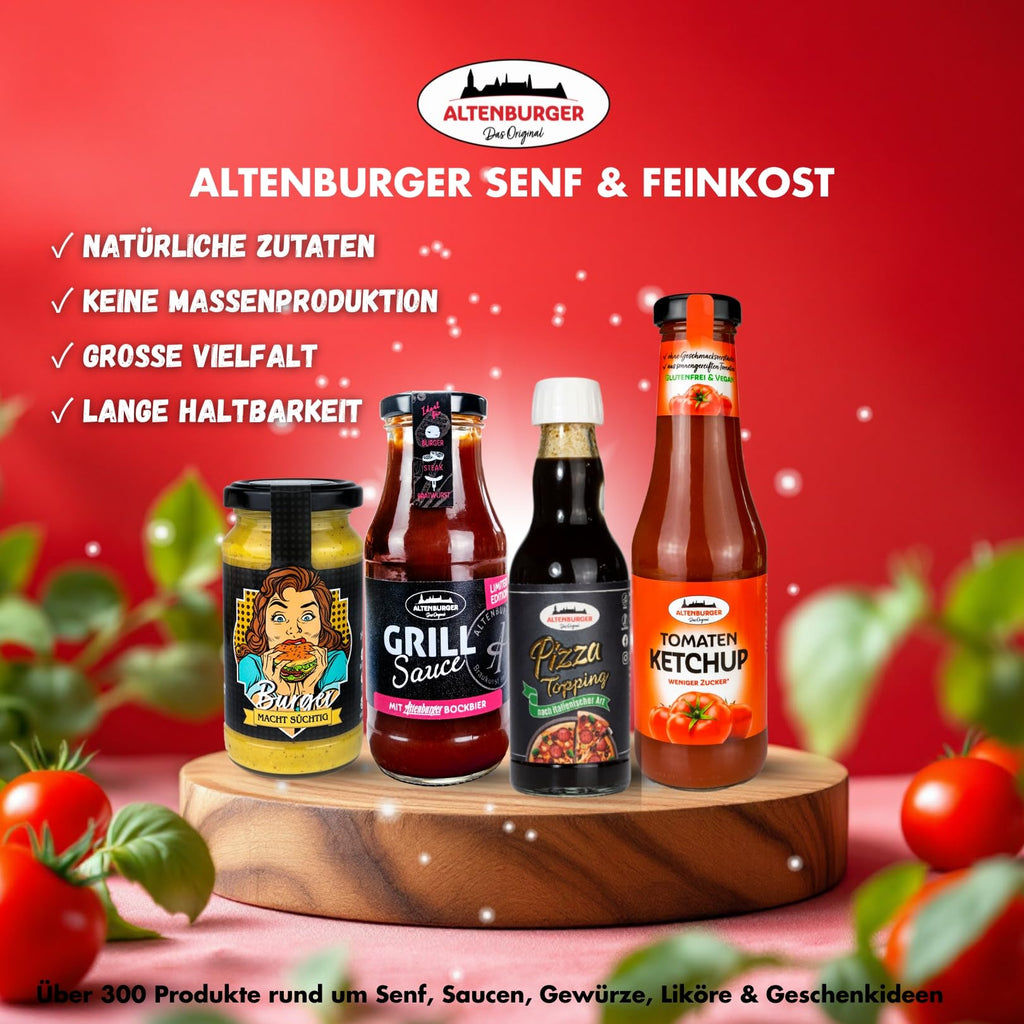 Altenburger Original Bierkiste - drei mit Bier verfeinerte Senfsorten als Geschenk-Set (3-teilig), Geschenkbox für Männer und Frauen