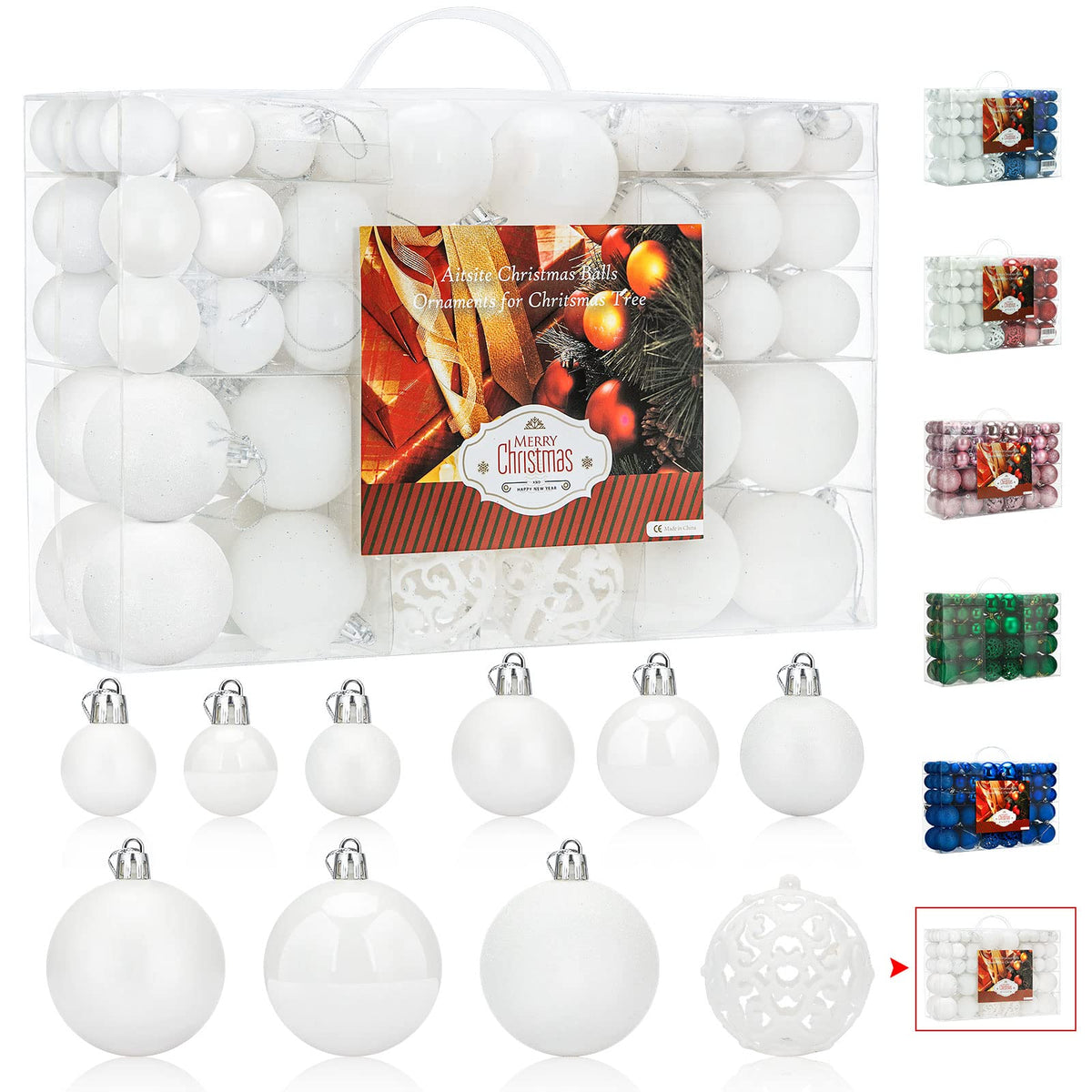 Aitsite 101 Stück Christbaumkugeln Blau Weihnachtskugeln 6CM/4 cm/2 cm Kunststoff Christbaumschmuck Wandbehang Ornamente Weihnachtsbaum Kugeln Flitter Tür Dekorationen Festival Dekore
