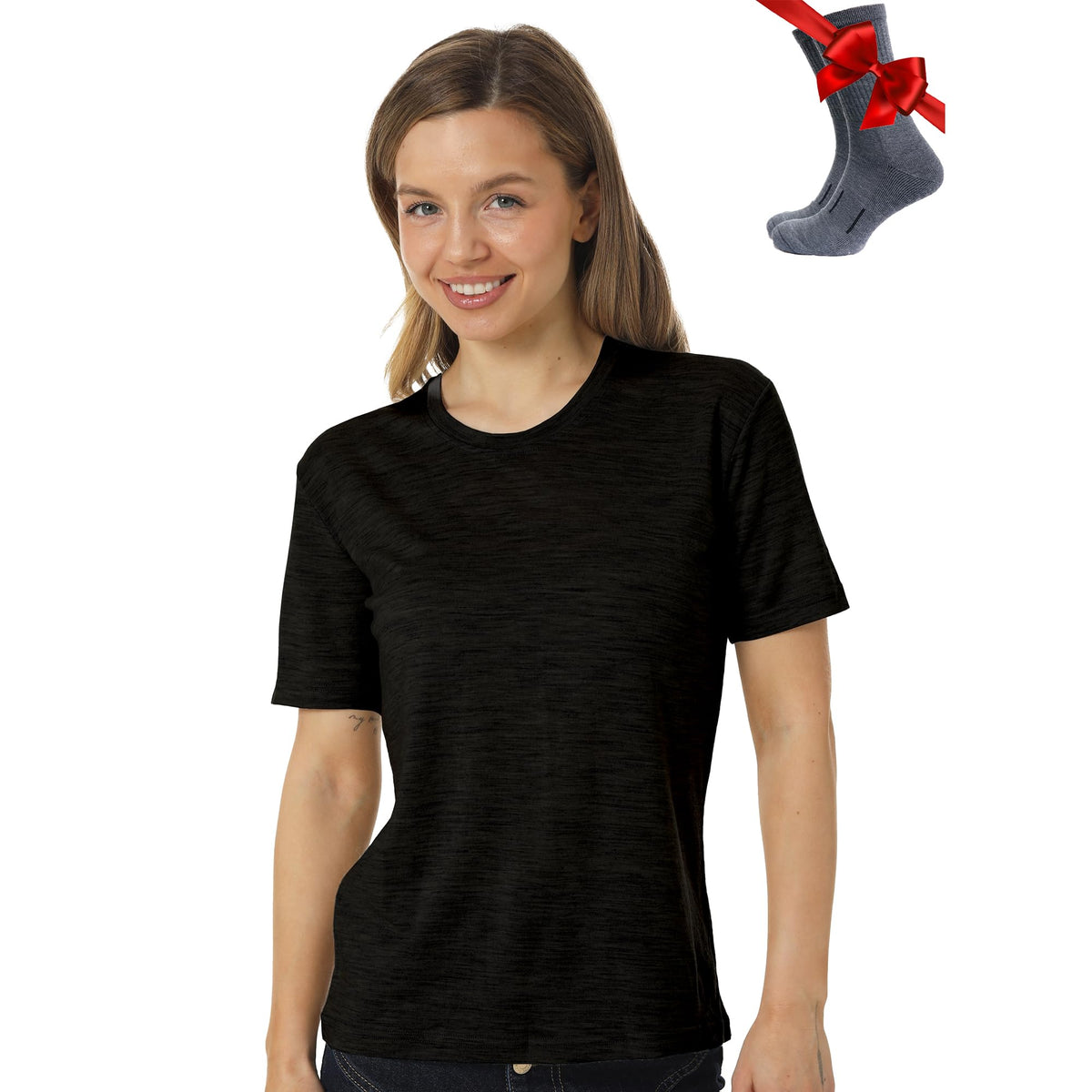 Merino.tech 100% Merino Shirt Damen Wandern & Alltag + Wandersocken