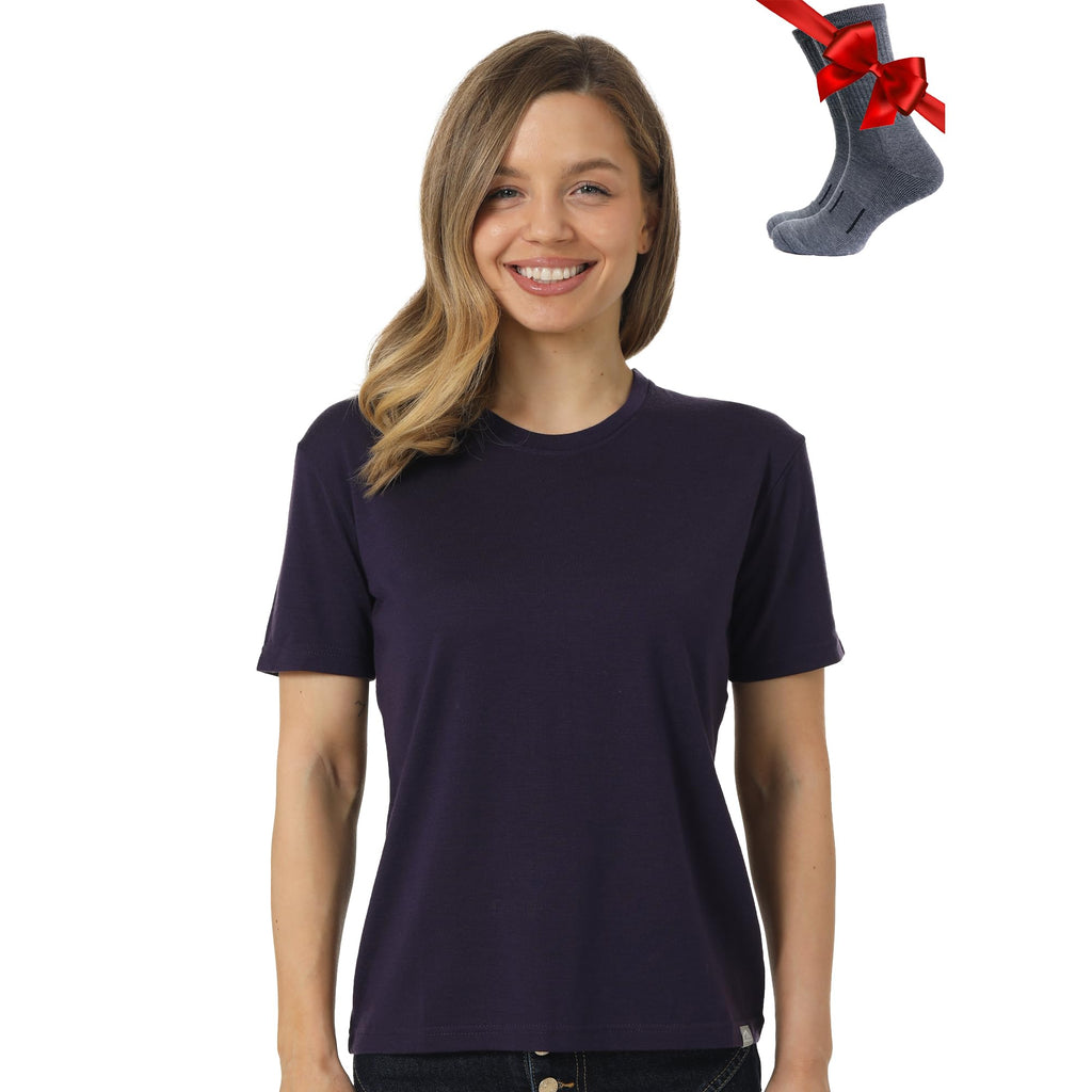 Merino.tech 100% Merino Shirt Damen Wandern & Alltag + Wandersocken