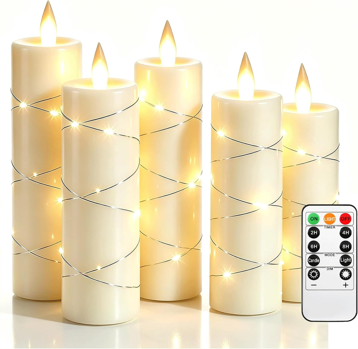 Da by 3 Stück ABS LED Kerzen mit Kupferlichtkette, Realistische Flackernde Flamme, Batteriebetriebene Kerzen mit Fernbedienung, Hitzebeständig & Wiederverwendbar für Innen- und Außendekoration