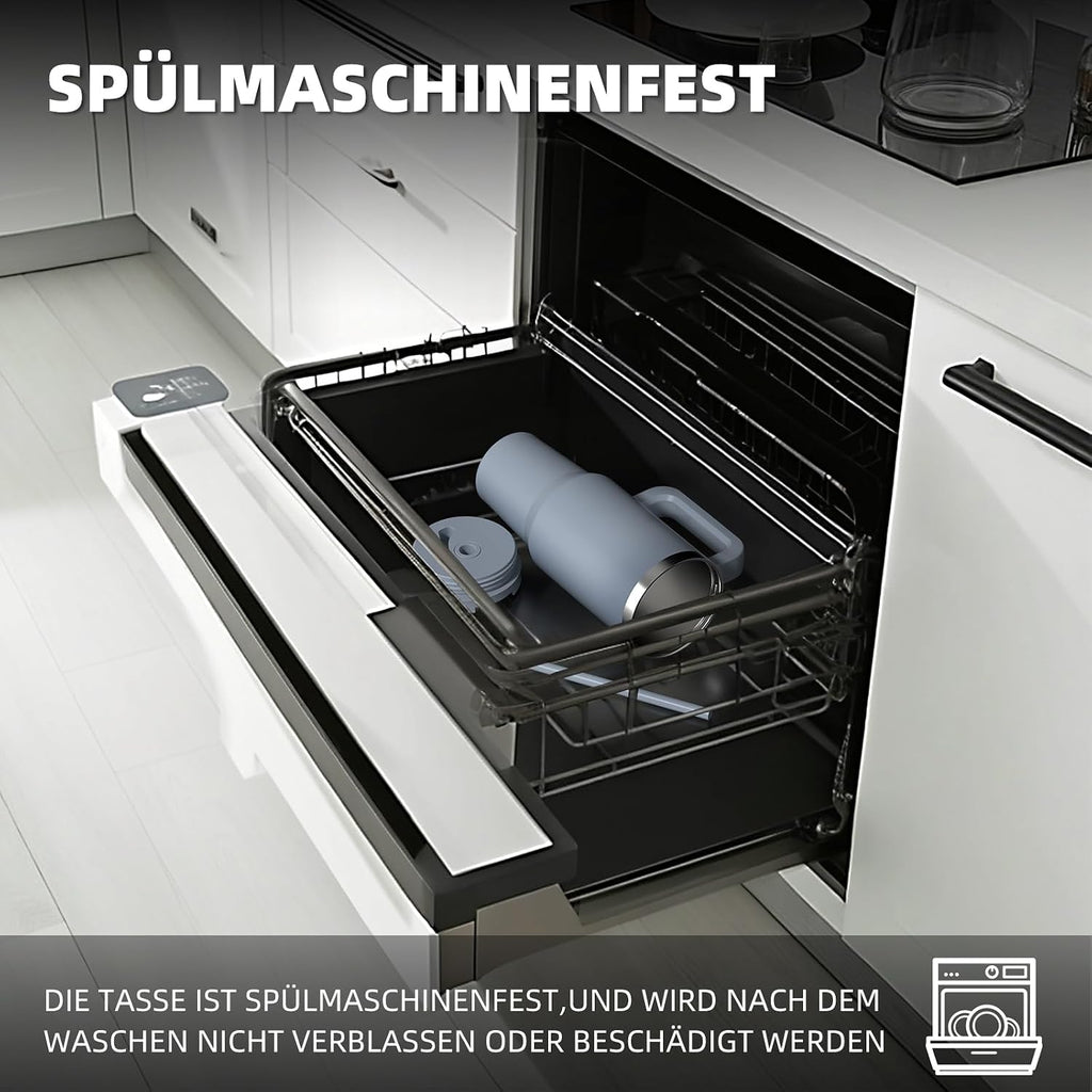 WATERSY 1.2L Thermobecher mit 2 Strohhalmen, Trinkbecher Auslaufsicherer Kaffeebecher To Go Vakuum-Isoliert mit BPA frei Schraubdeckel, Trinkflasche Kühlt 12 Stunden,Tiefseelndigo