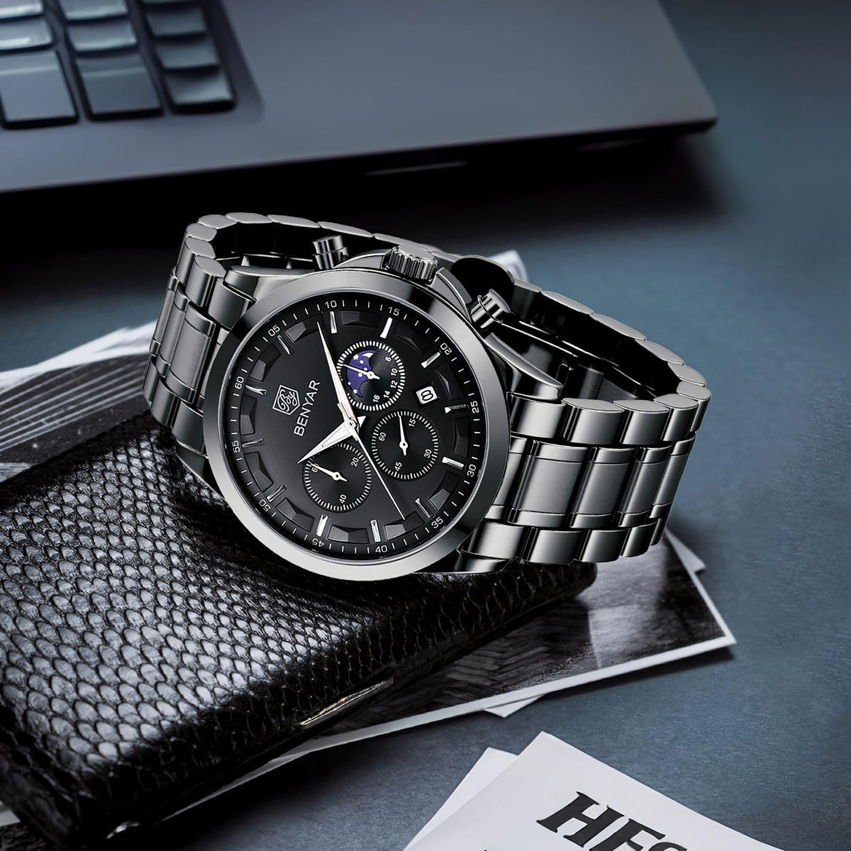 BENYAR BY Uhren Herren Chronograph Analog Quarz Wasserdicht Datum Armbanduhr Herren Mode Business-Kleid Herrenuhr Elegantes Geschenk fur Männer