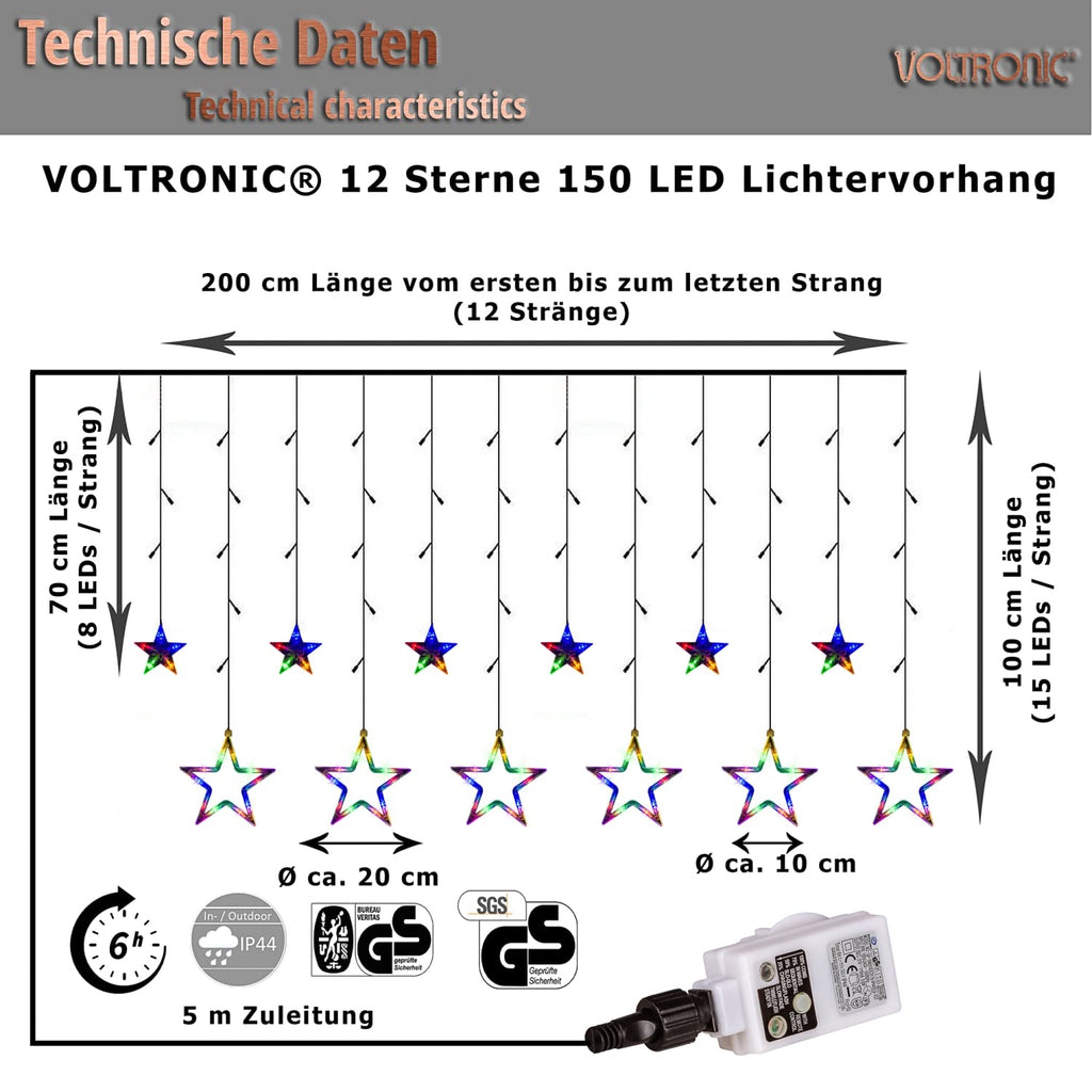 VOLTRONIC LED-Lichtvorhang, für den Innen- und Außenbereich, IP44, Modell und Farbe nach Wahl, Fernsteuerung