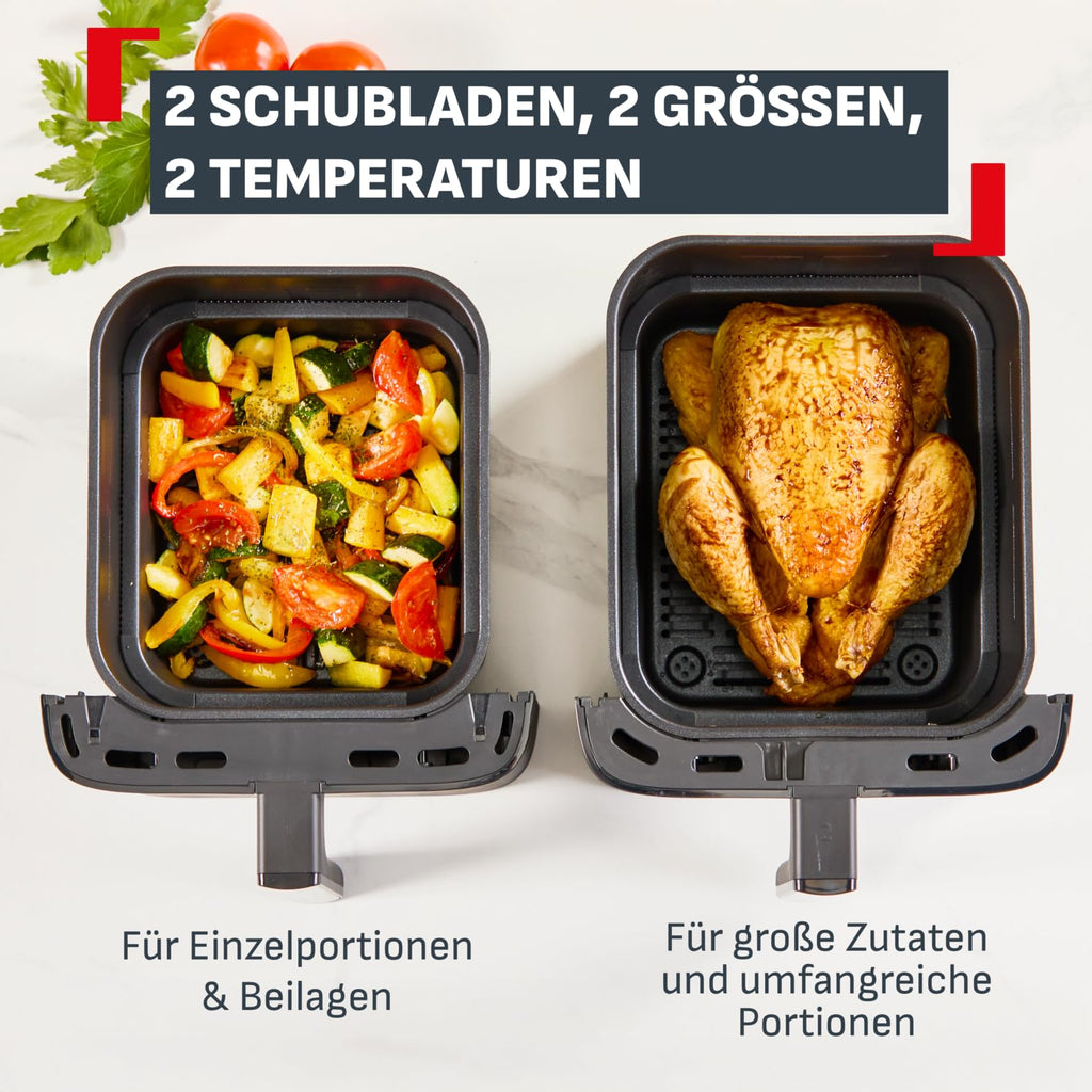 Tefal Dual Easy Fry Heißluftfritteuse 8,3 L mit 2 Kammern
