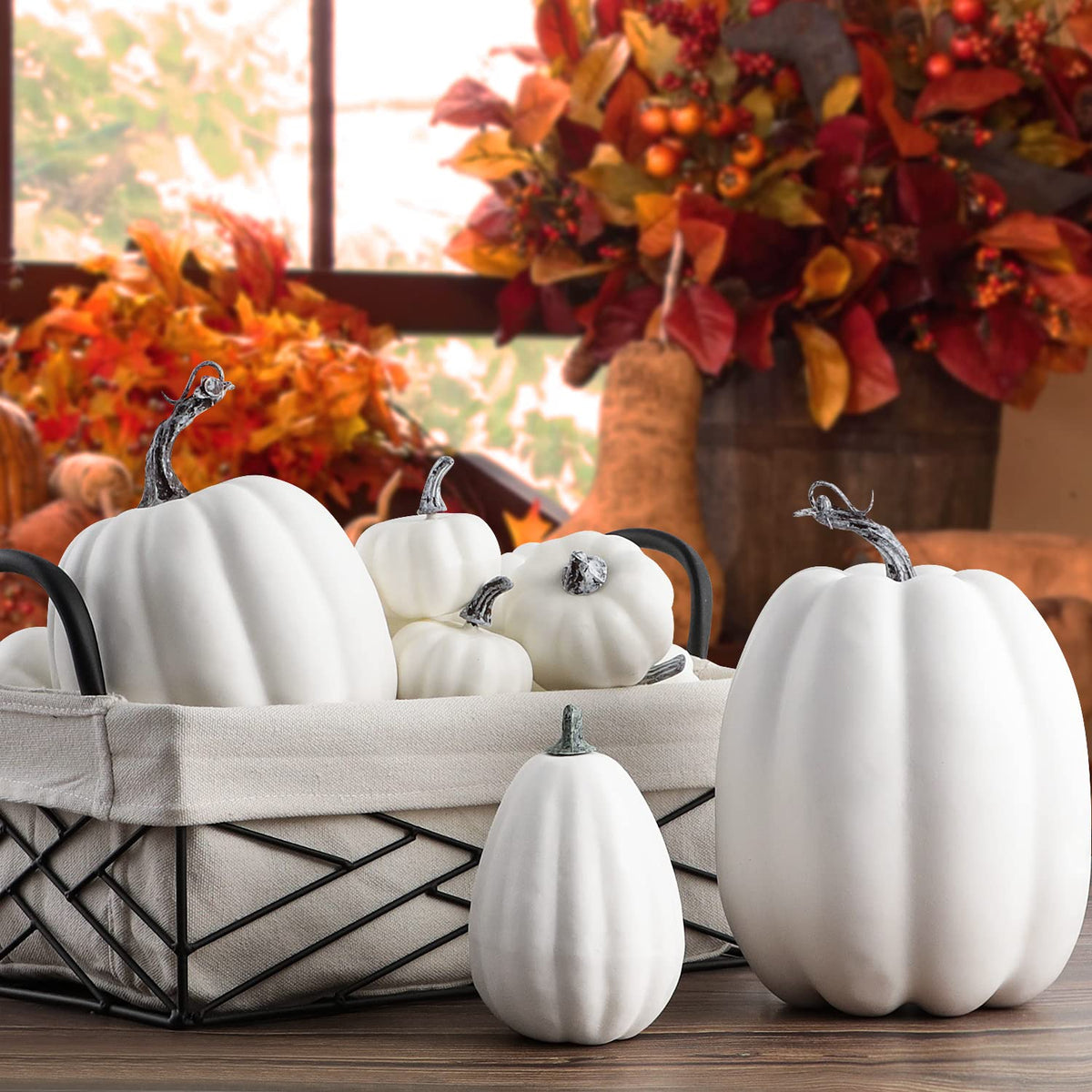 Benjia Kürbis Herbst Deko Dekoration Draußen, Groß Mini Orange Kürbisse Schaumstoff Zierkürbisse Herbstdeko Herbstdekorationen Halloween (Orange, 16 Stück)