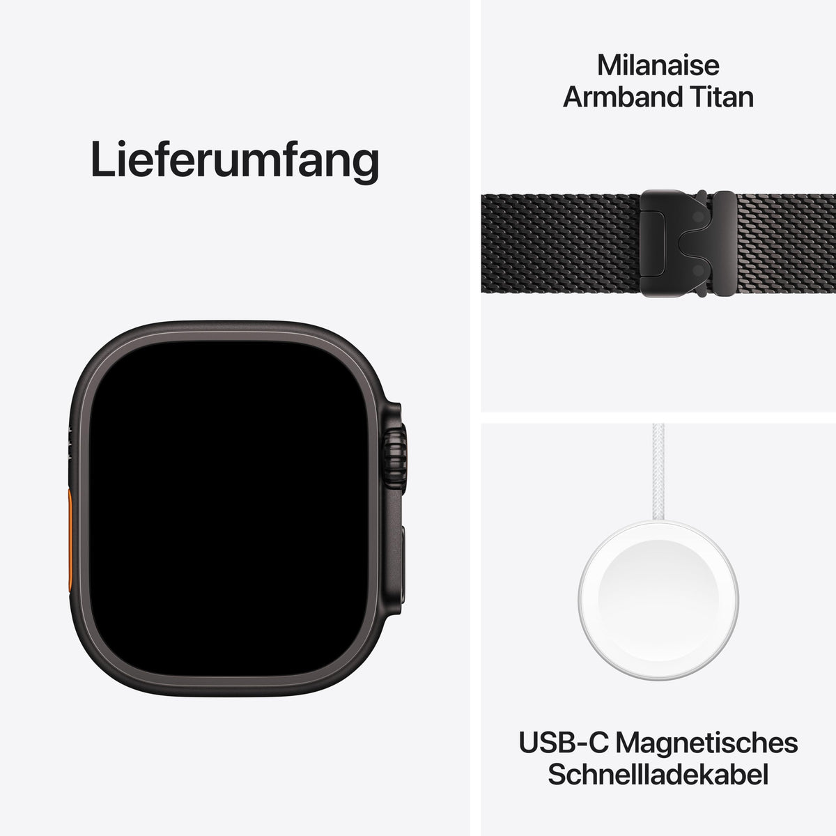 Apple Watch Ultra 3 GPS + Cellular 49 mm Premium Smartwatch für Lauftraining und Kombinationssport mit robustem Titangehäuse in Schwarz und Trail Loop in Schwarz/Kohlegrau (M/L)