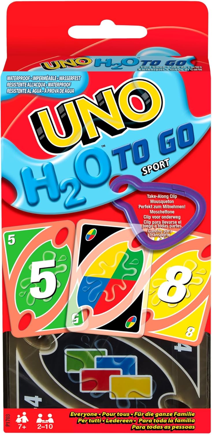 Mattel Games UNO H2O to Go – wasserfeste Karten, 2–10 Spieler, ab 7 Jahren