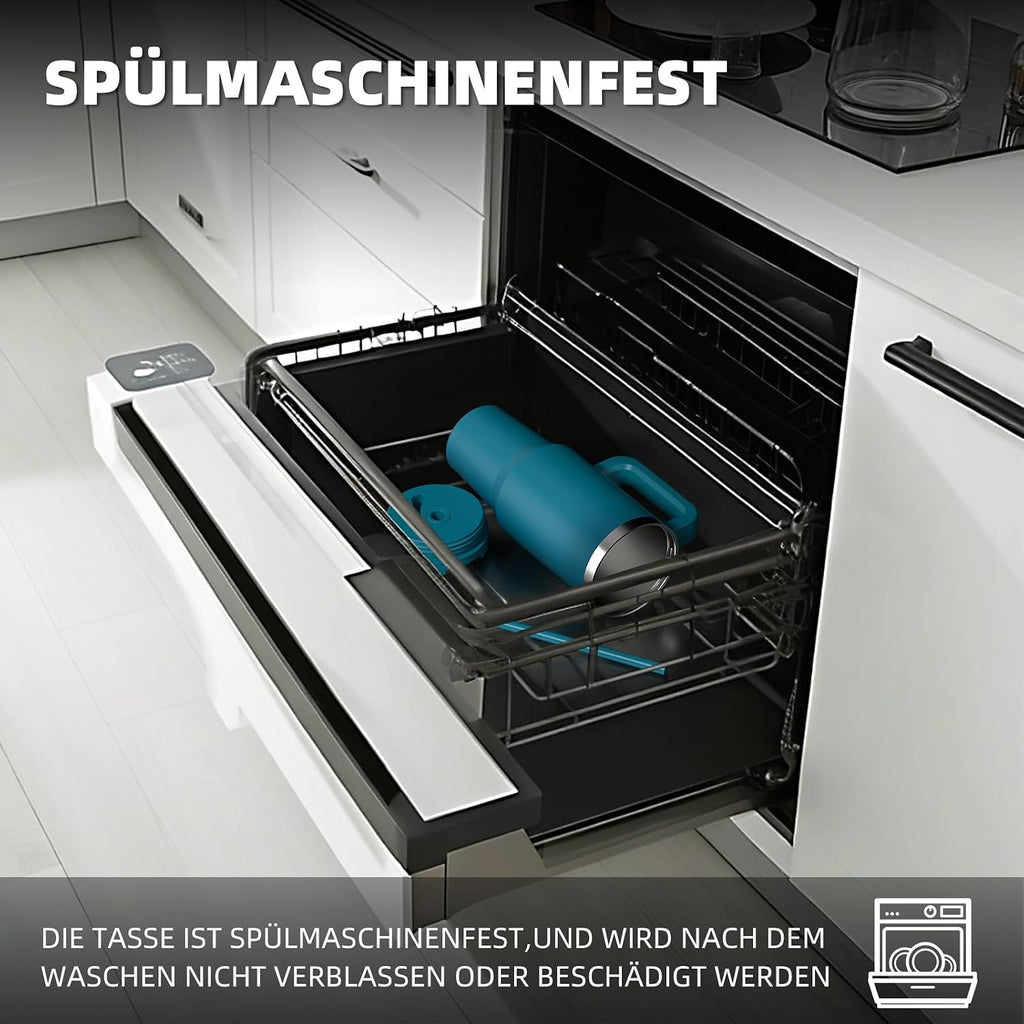 WATERSY 1.2L Thermobecher mit 2 Strohhalmen, Trinkbecher Auslaufsicherer Kaffeebecher To Go Vakuum-Isoliert mit BPA frei Schraubdeckel, Trinkflasche Kühlt 12 Stunden,Tiefseelndigo
