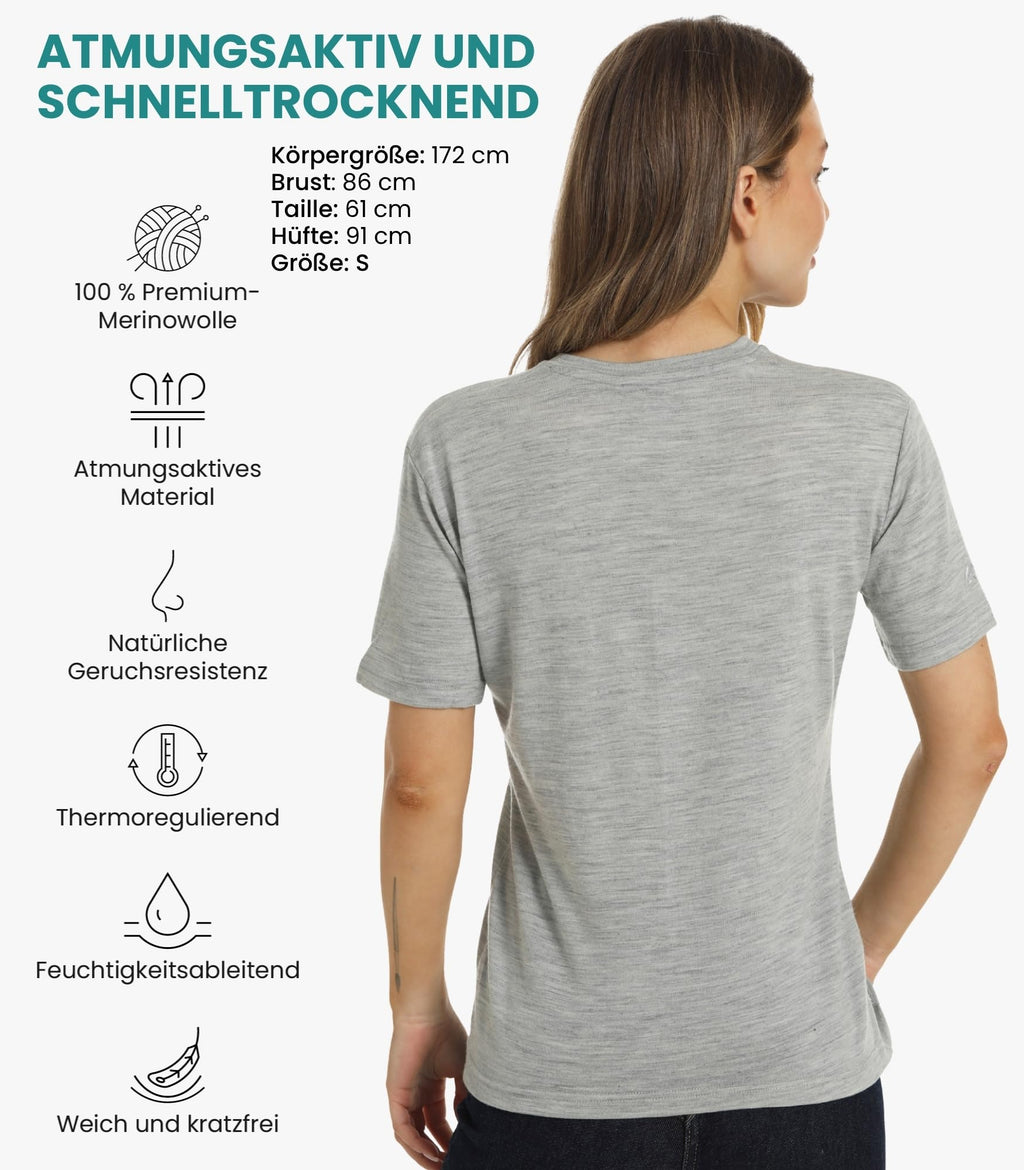 Merino.tech 100% Merino Shirt Damen Wandern & Alltag + Wandersocken