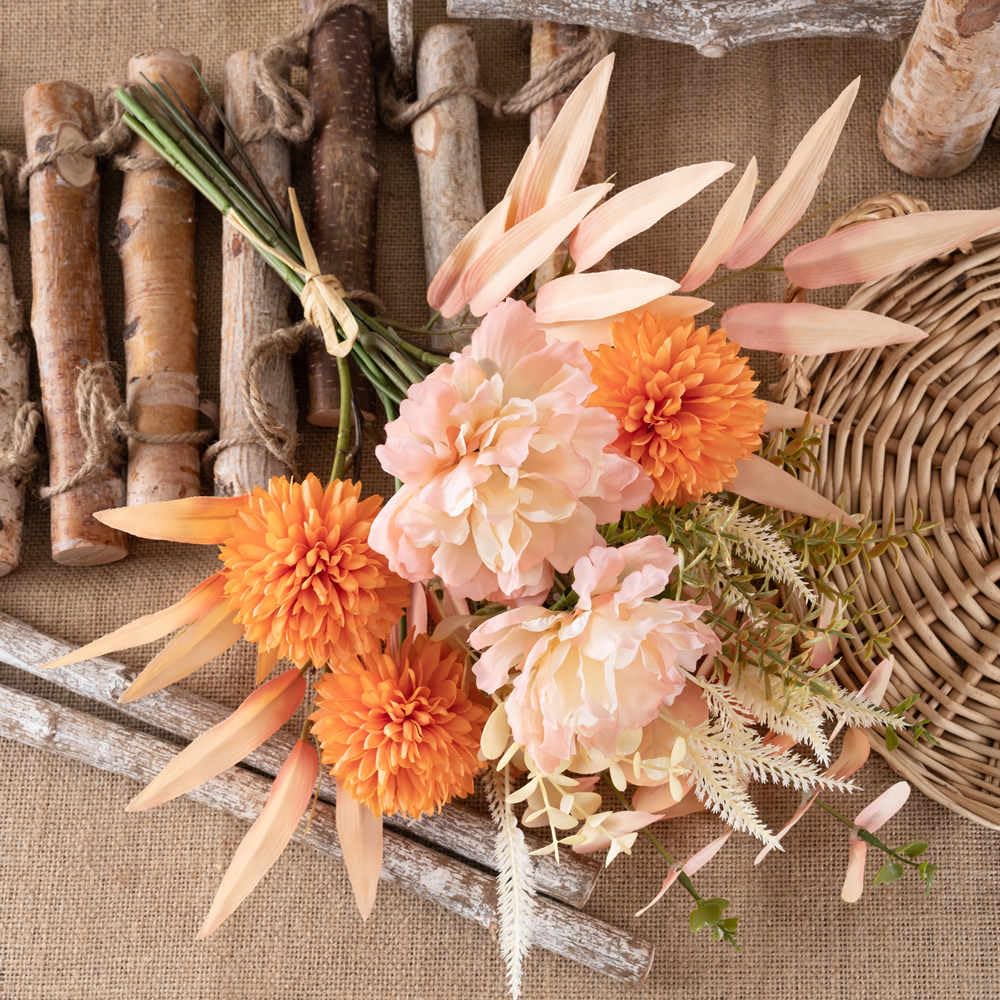 KIRIFLY Kunstblumen Künstliche Pflanzen Blumen Deko Seidenblumen Blumenarrangements Kernstück Hochzeit Blumenstrauß(Herbstrot)