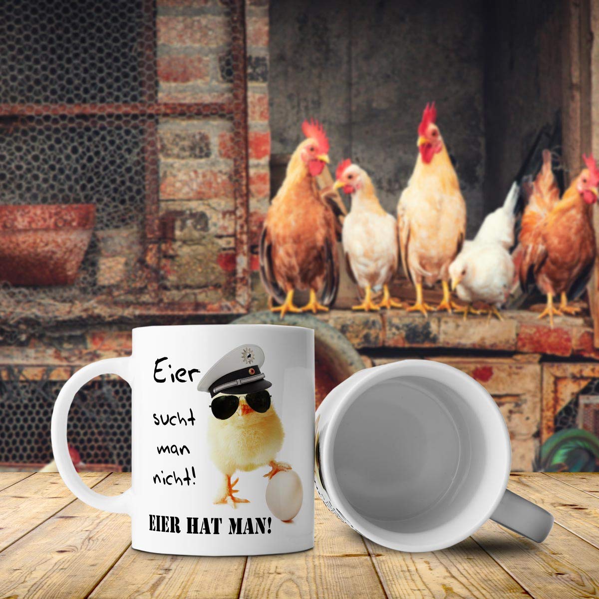 TRIOSK Tasse Feuerwehr Küken mit Spruch lustig Eier hat man Geschenk für Beruf Feuerwehrmänner Feuerwehrfrauen Männer Frauen Kollegen Ostern, Keramik 300ml
