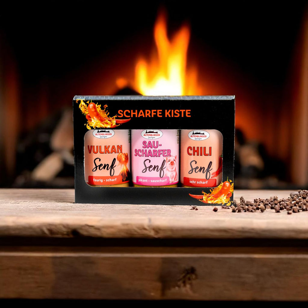 Altenburger Original Bierkiste - drei mit Bier verfeinerte Senfsorten als Geschenk-Set (3-teilig), Geschenkbox für Männer und Frauen