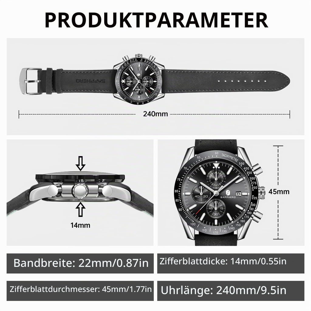 BENYAR Uhren Herren Analog Quarz Chronograph Herrenuhren Wasserdicht Datum Lederband Armbanduhr Lässig Business-Kleid fur Männer Klassische Elegantes Geschenk