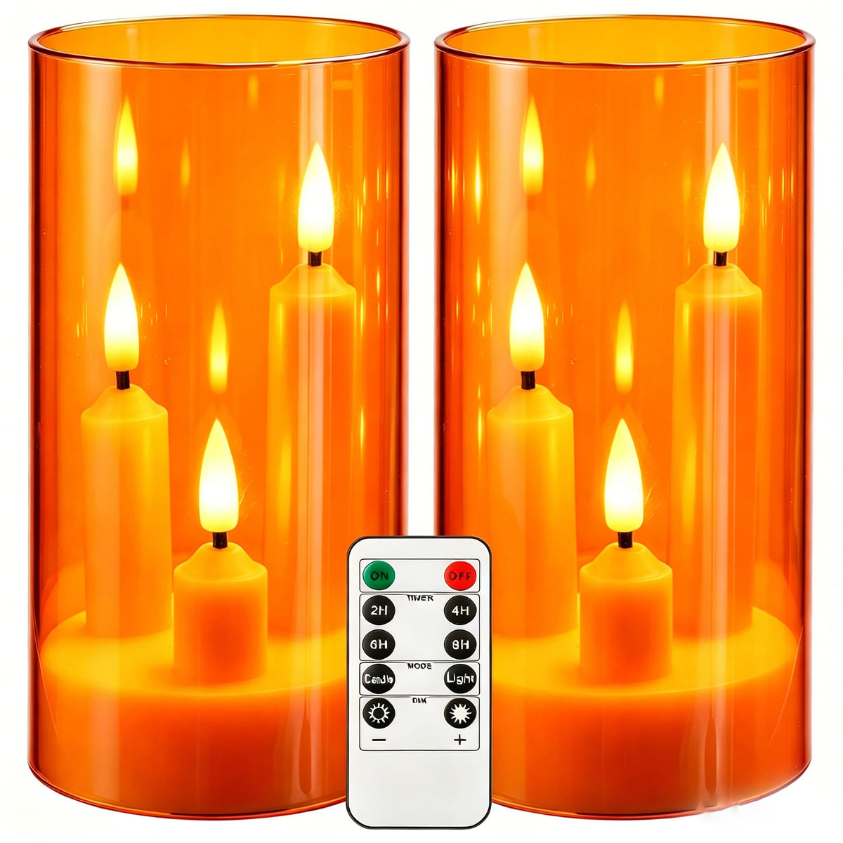 2 Stück 3-Kern LED-Stabkerzen, Graue Transparente Acryl-Gehäuse Flammenlose Kerzen mit Fernbedienung, Realistischer Flammeneffekt, Batteriebetrieben für Heim-, Hochzeits- und Weihnachtsdekoration