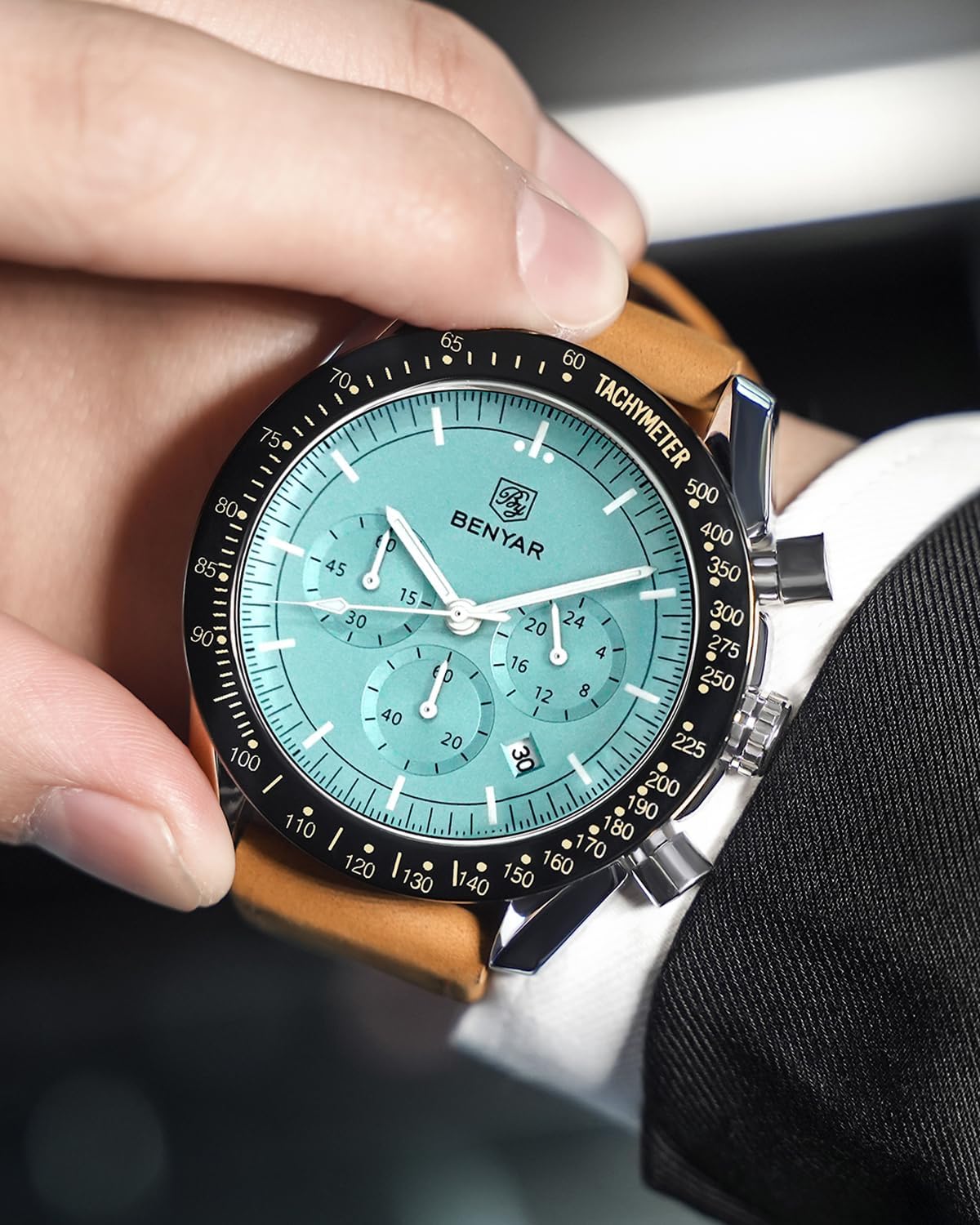 BENYAR Uhren Herren Analog Quarz Chronograph Herrenuhren Wasserdicht Datum Lederband Armbanduhr Lässig Business-Kleid fur Männer Klassische Elegantes Geschenk