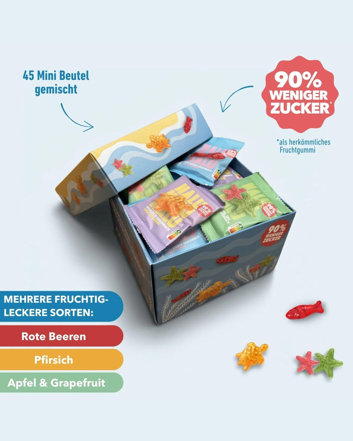NALU Probierset Gummibärchen ohne Zuckerzusatz, 4 Sorten, 12 x 50 g