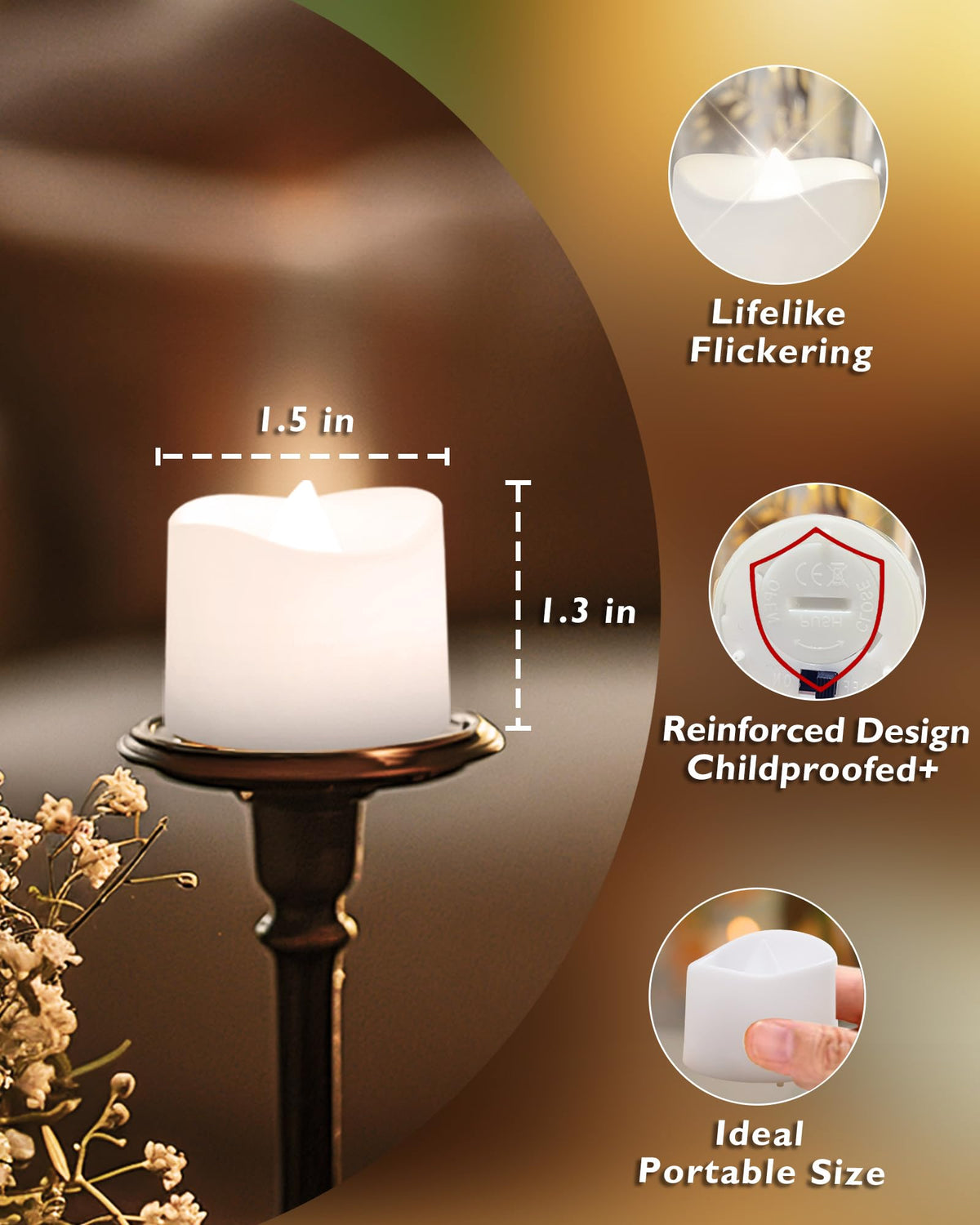 Homemory 12 led teelichter mit Timer, elektrische flackernde batteriebetriebene Kerzen, 6 Stunden an und 18 Stunden aus, 3.2x3.6 cm, Plastik