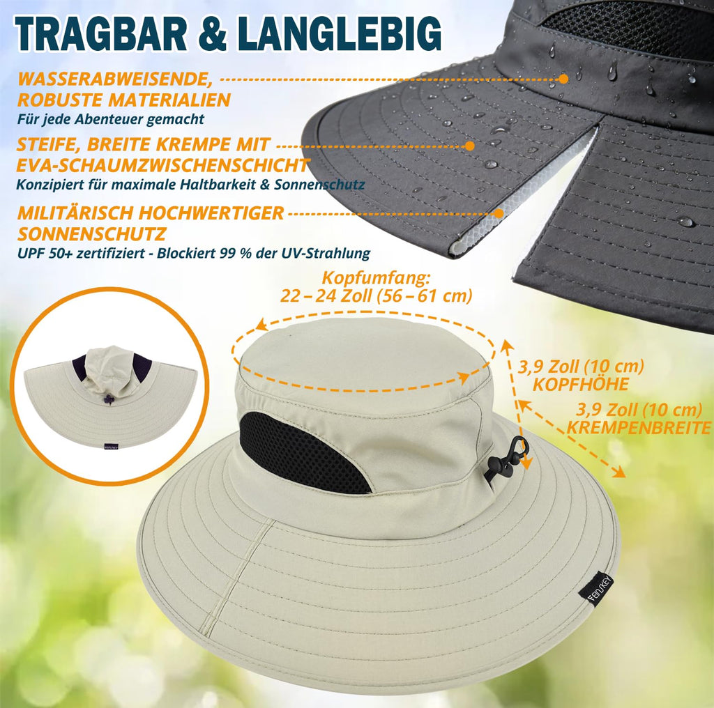 EINSKEY Breitkrempe Sonnenhut, wasserdichter Buschhut für Damen und Herren