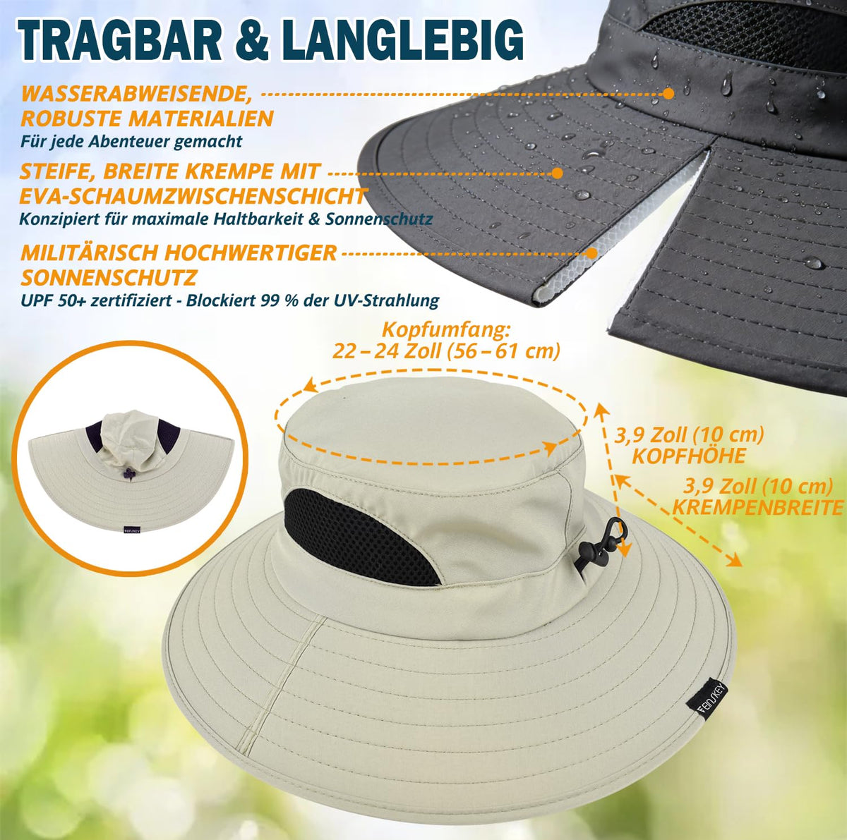 EINSKEY Breitkrempe Sonnenhut, wasserdichter Buschhut für Damen und Herren